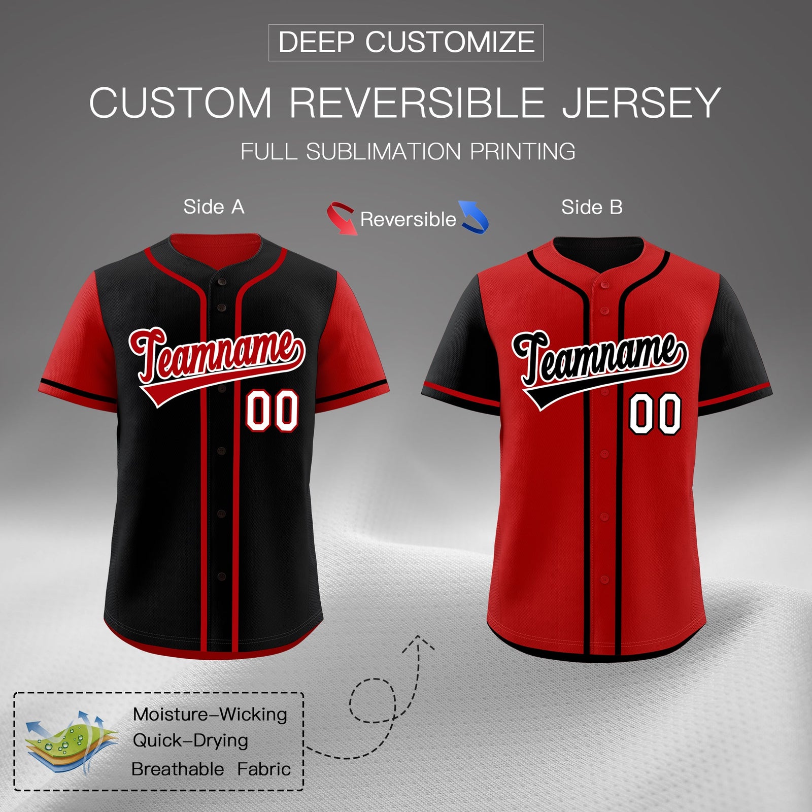 Custom Red Black Reversible Raglan Sleeves Baseball Jersey| KXKSHOP