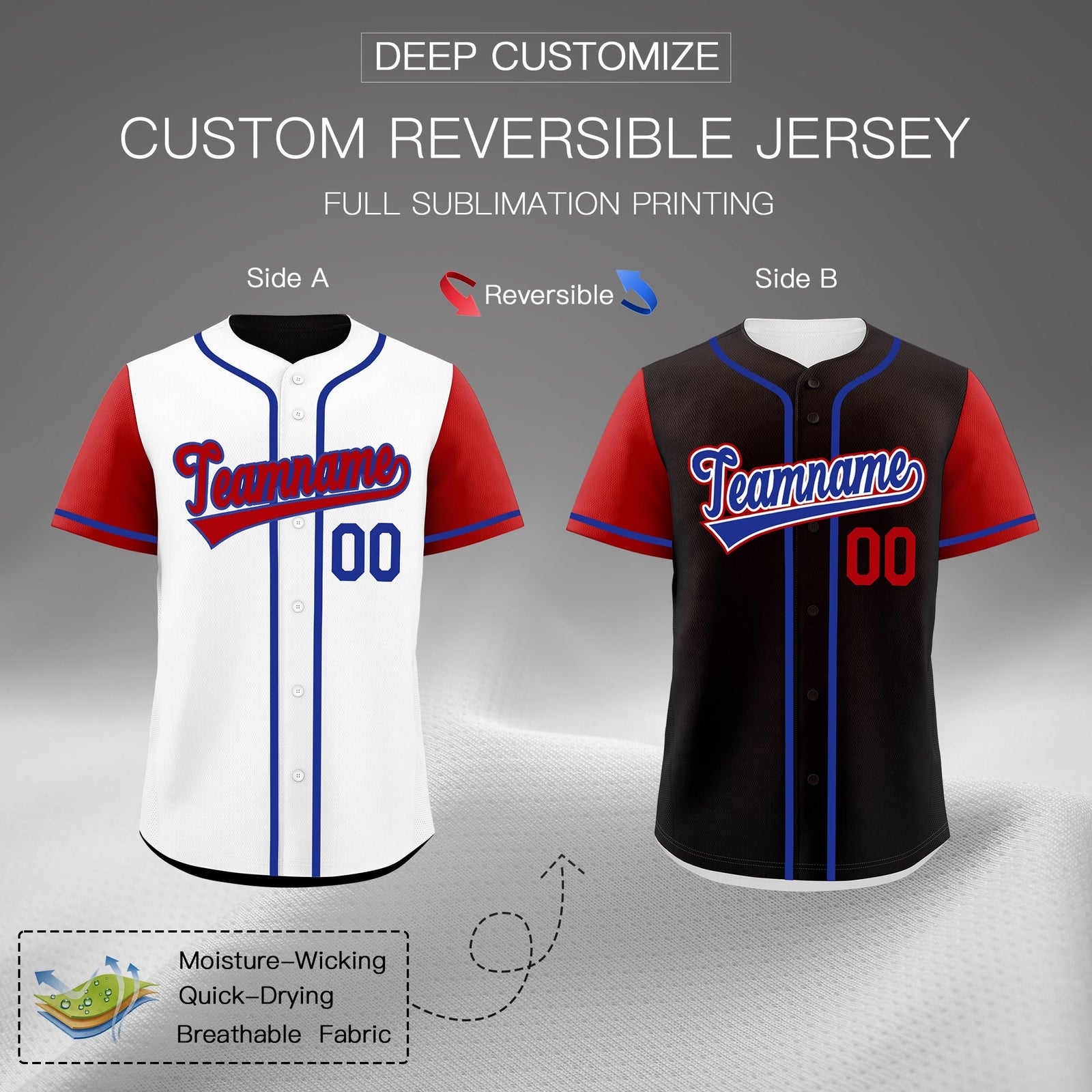 Custom White Black Royal Blue Reversible Raglan Sleeves Baseball Jersey| KXKSHOP