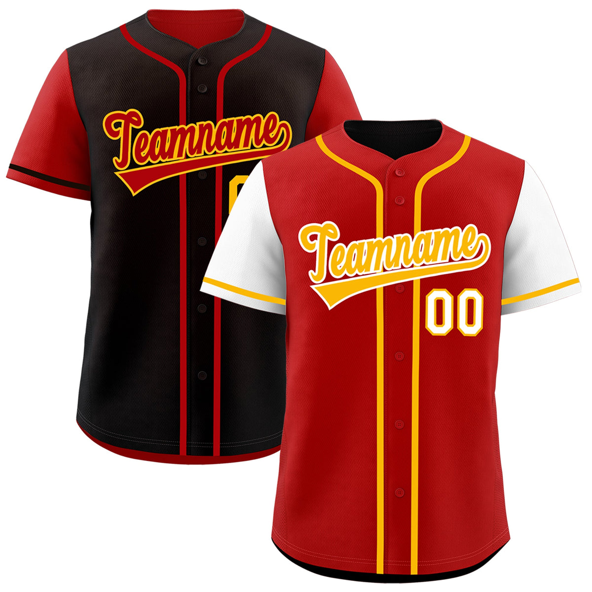 Custom Red Black Yellow Reversible Raglan Sleeves Baseball Jersey| KXKSHOP