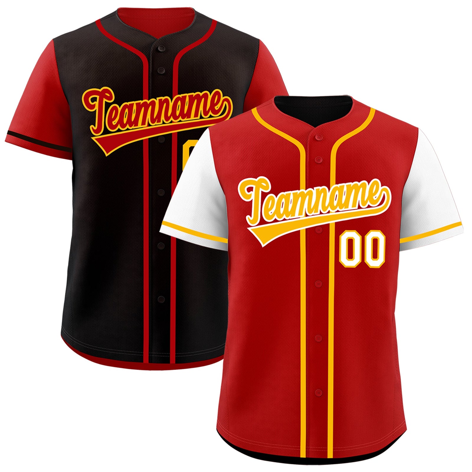 Custom Red Black Yellow Reversible Raglan Sleeves Baseball Jersey| KXKSHOP