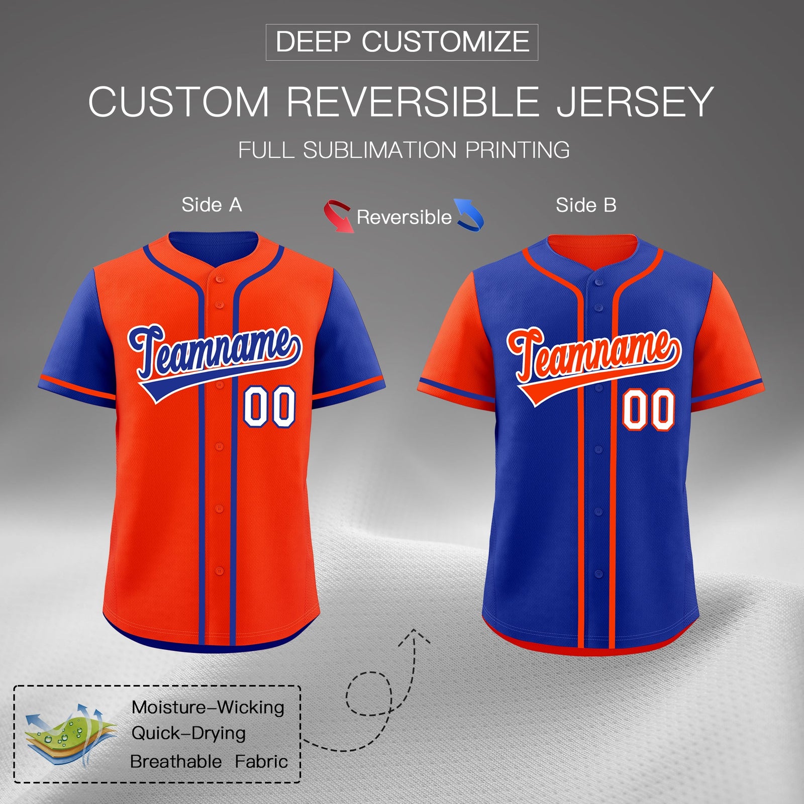 Custom Royal Blue Orange Reversible Raglan Sleeves Baseball Jersey| KXKSHOP