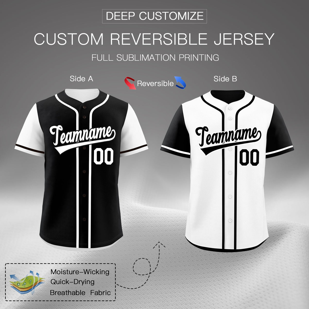 Custom White Black Reversible Raglan Sleeves Baseball Jersey| KXKSHOP