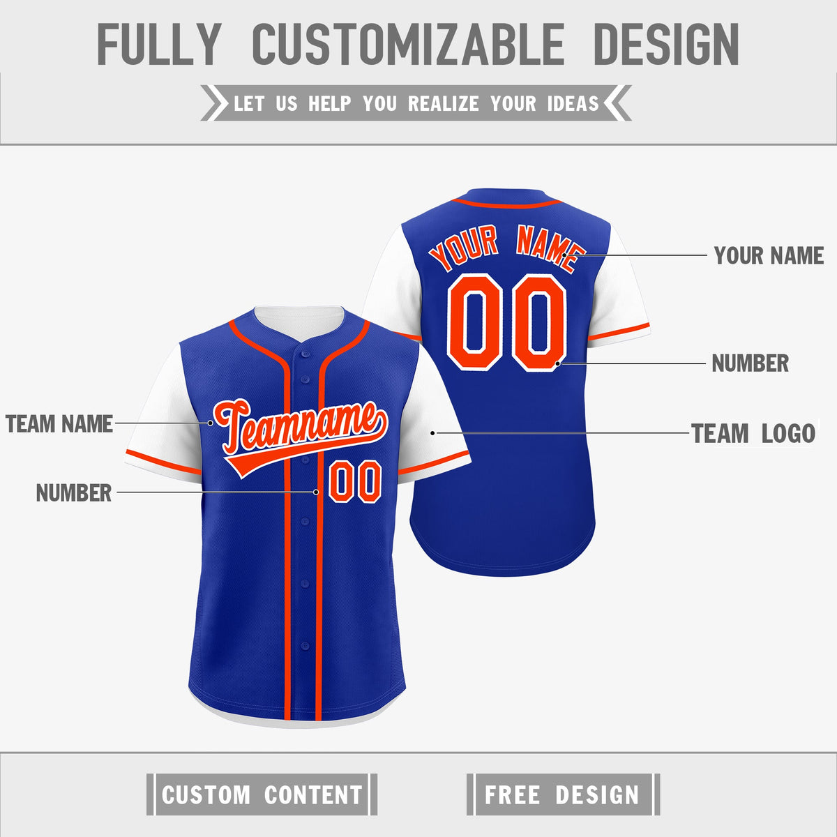 Custom Royal Blue White Orange Reversible Raglan Sleeves Baseball Jersey| KXKSHOP
