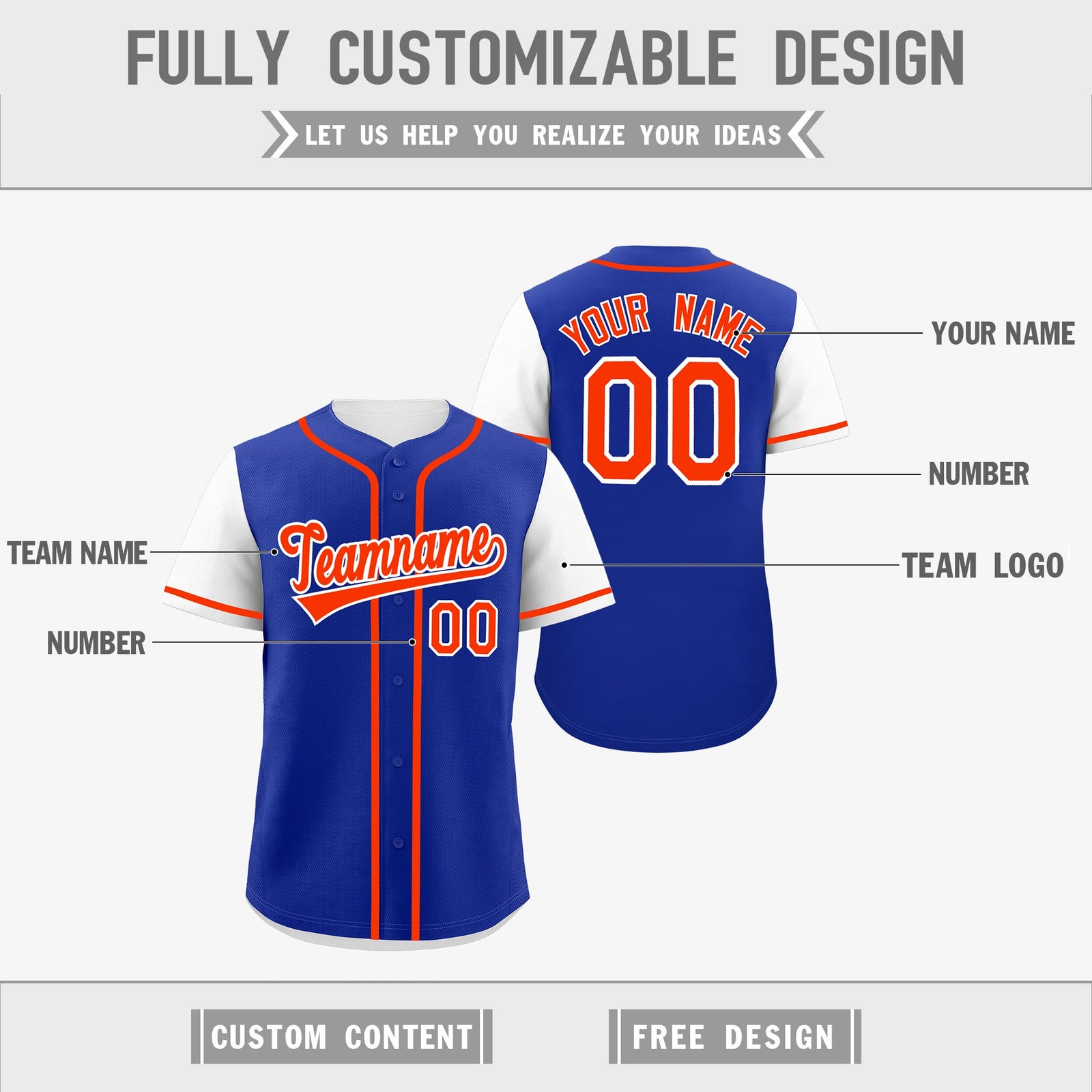Custom Royal Blue White Orange Reversible Raglan Sleeves Baseball Jersey| KXKSHOP