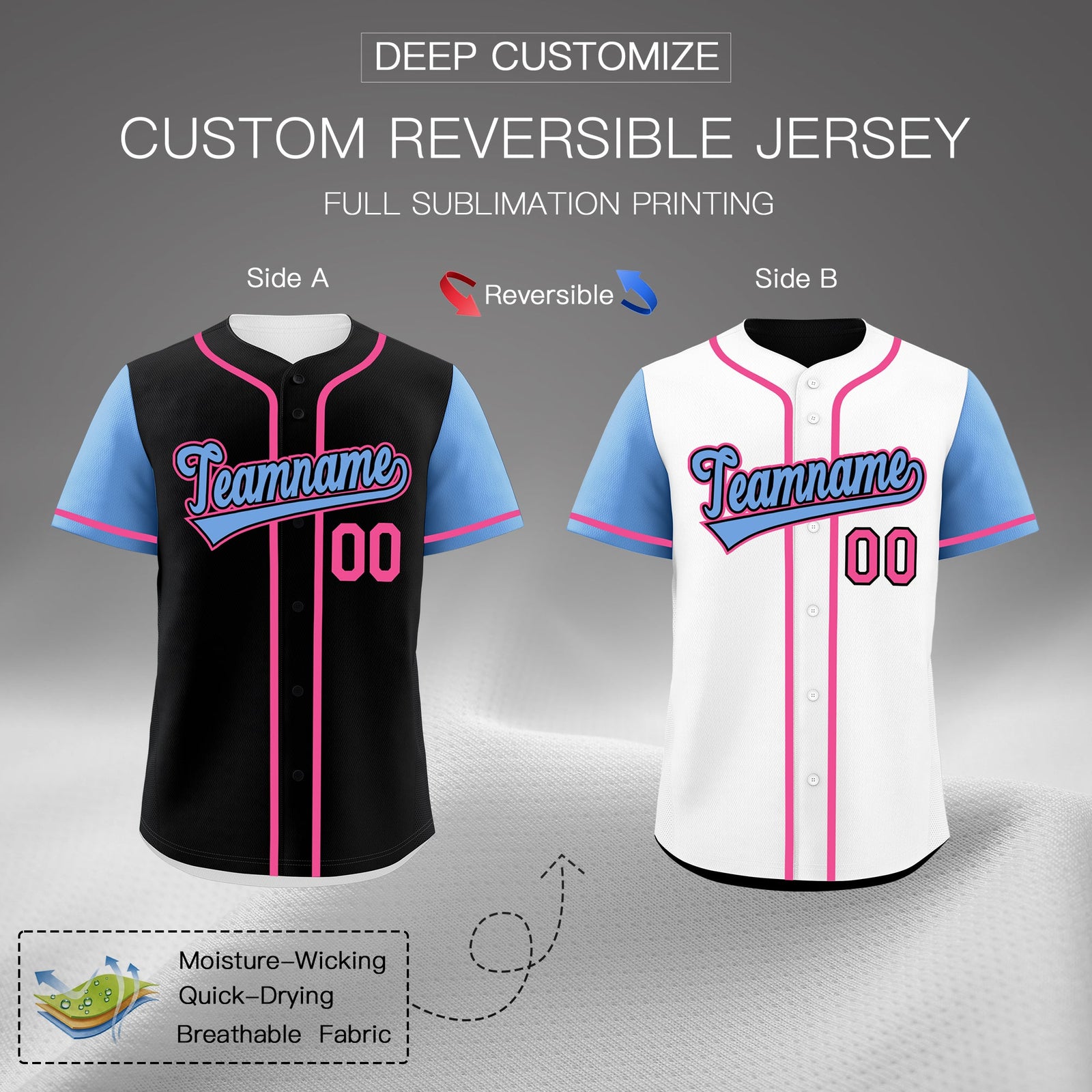 Custom Light Blue Black Yellow Reversible Raglan Sleeves Baseball Jersey| KXKSHOP