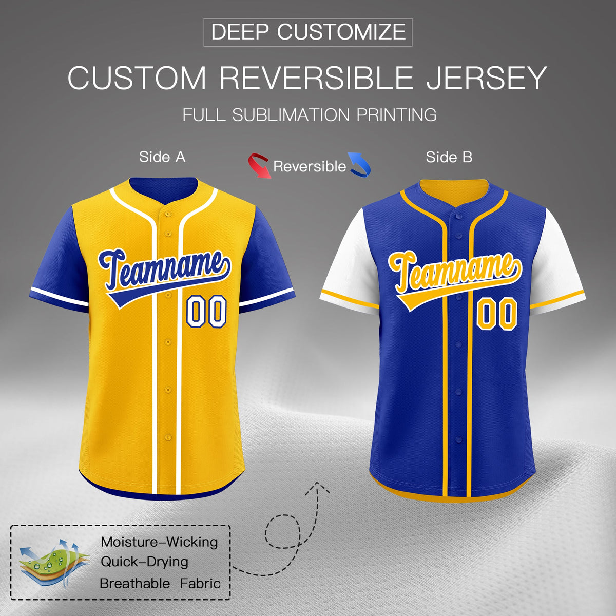 Custom Crimson Navy Yellow Reversible Raglan Sleeves Baseball Jersey| KXKSHOP