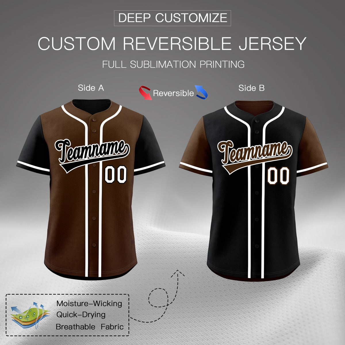 Custom Brown White Yellow Reversible Raglan Sleeves Baseball Jersey| KXKSHOP