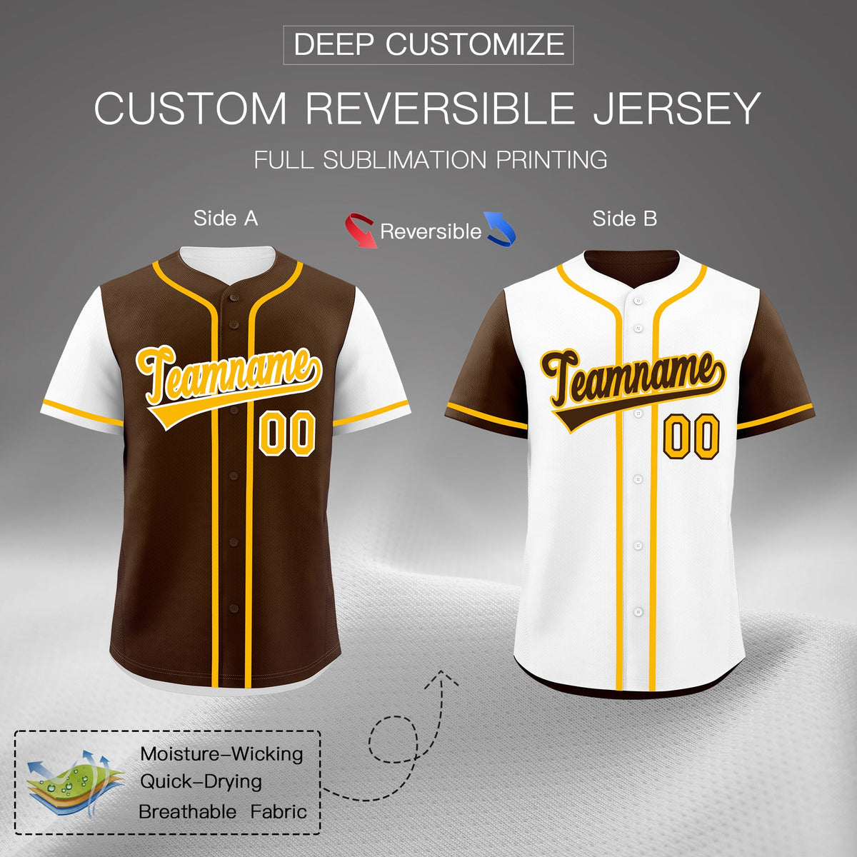 Custom Brown White Orange Reversible Raglan Sleeves Baseball Jersey| KXKSHOP