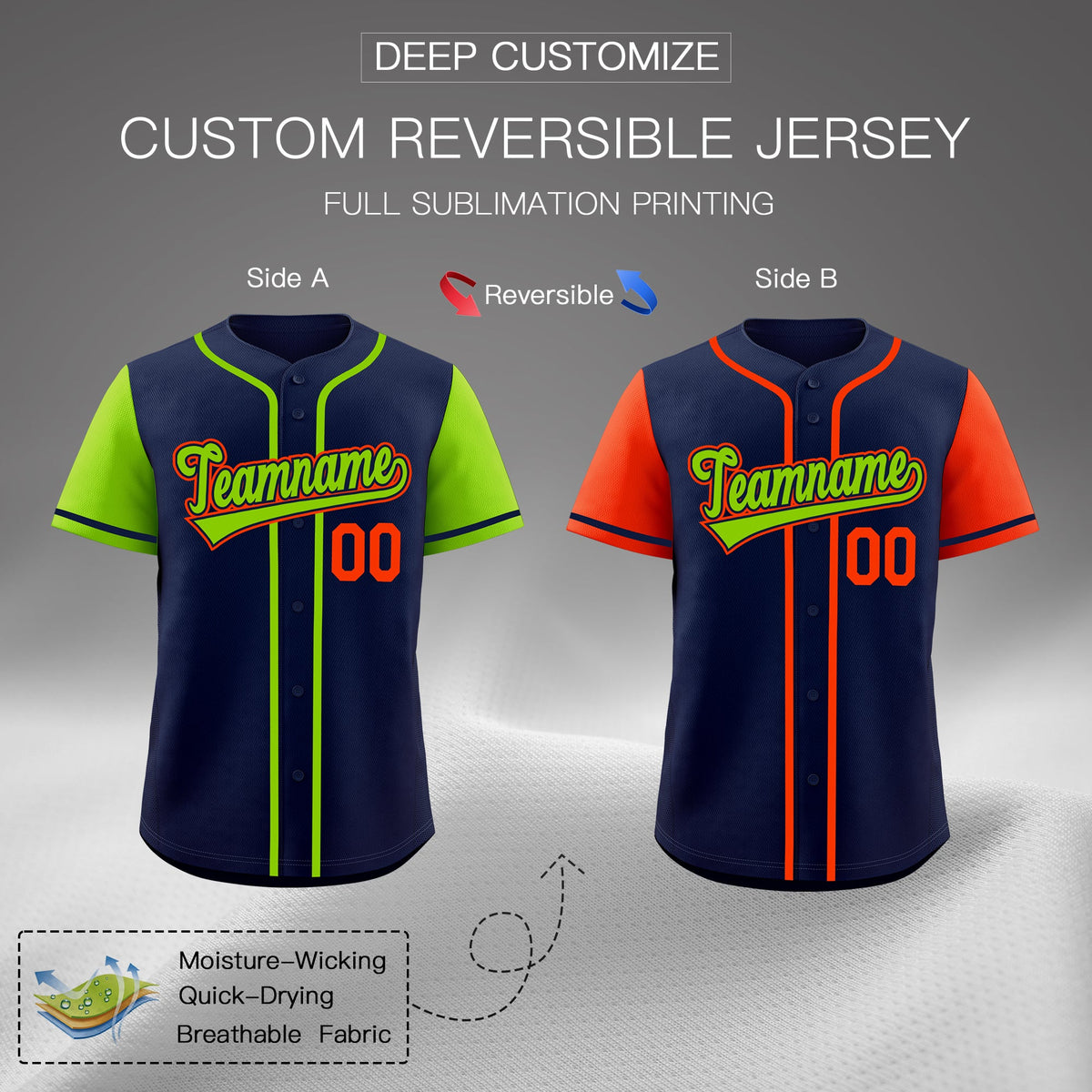 Custom Navy Red White Reversible Raglan Sleeves Baseball Jersey| KXKSHOP