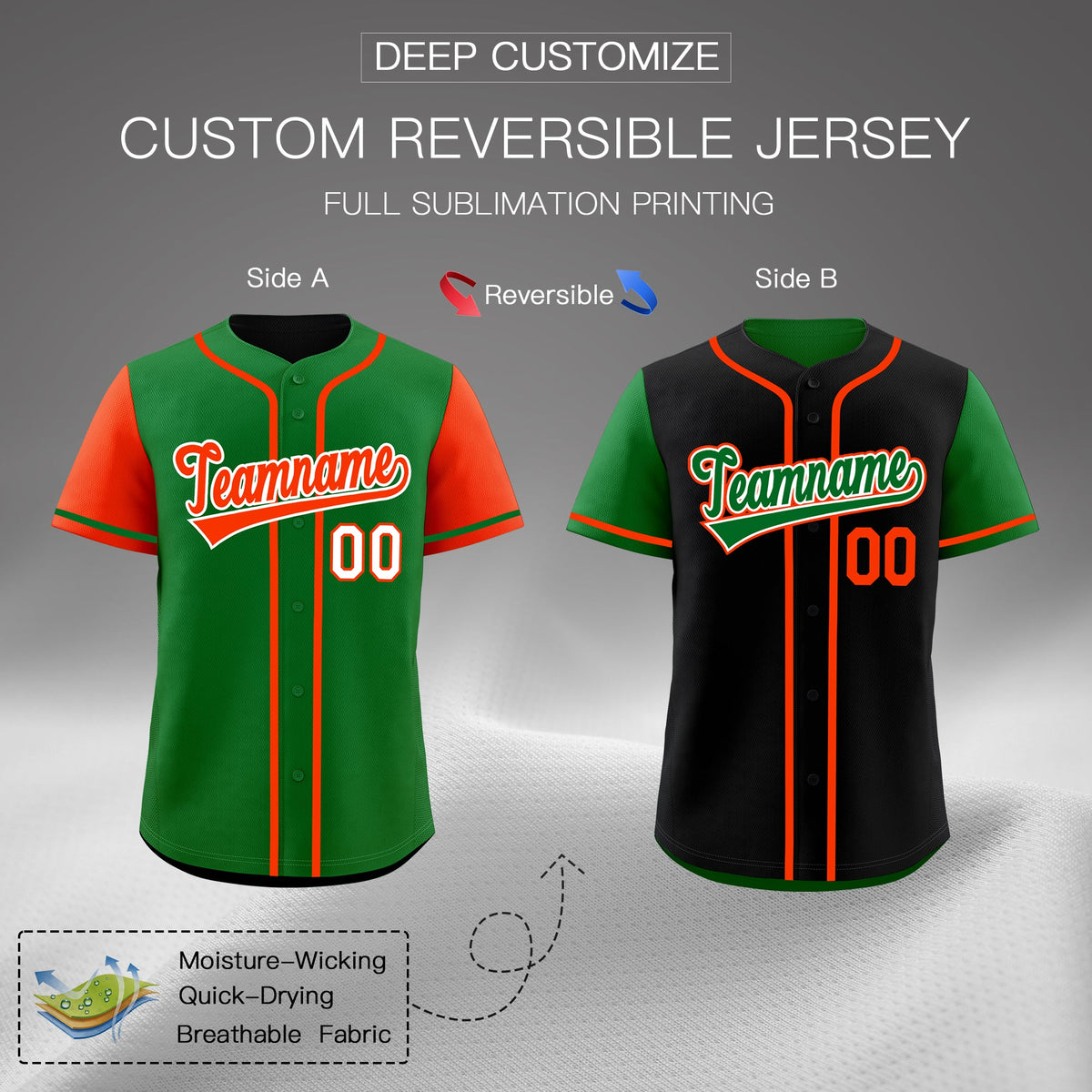 Custom Kelly Green White Reversible Raglan Sleeves Baseball Jersey| KXKSHOP