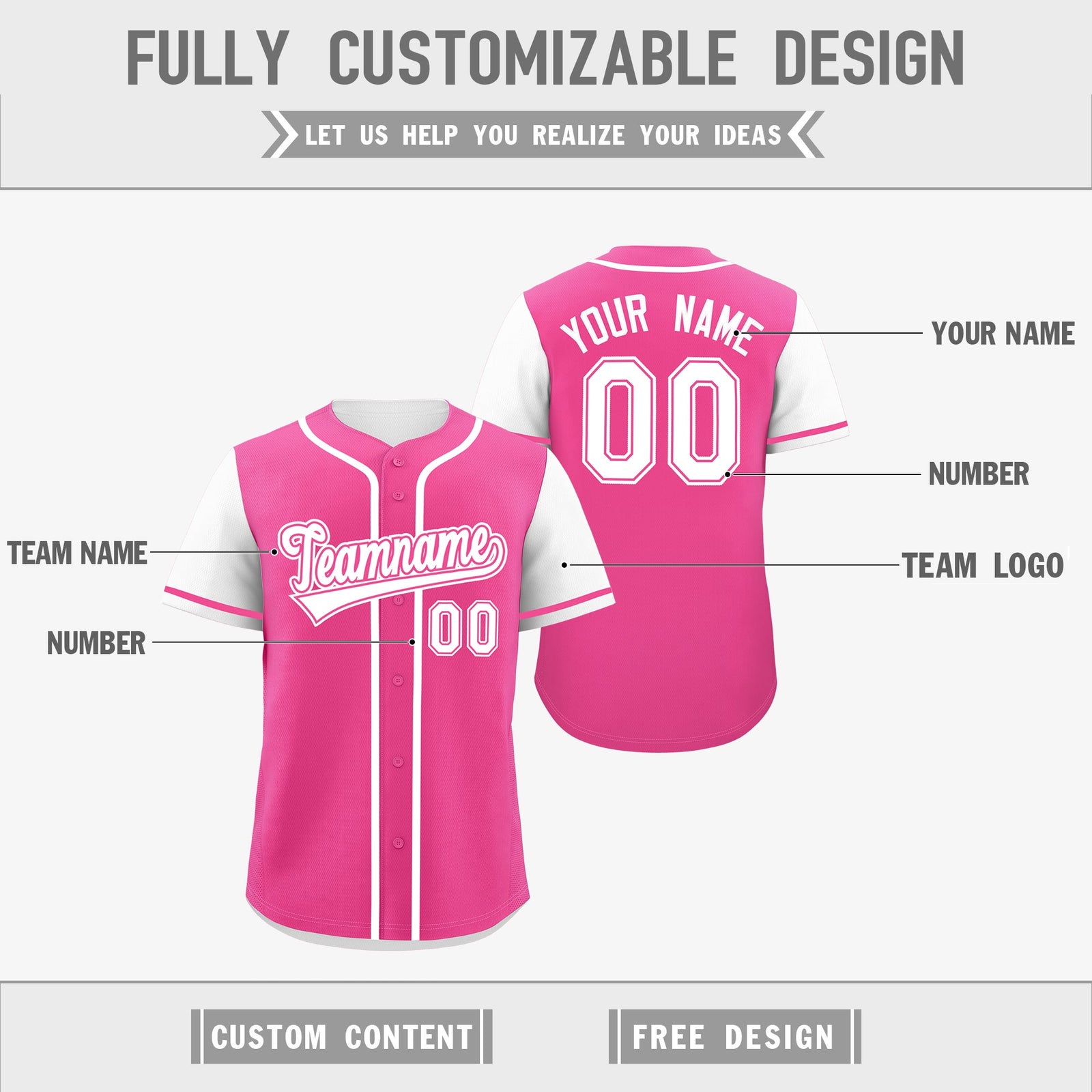 Custom Black White Pink Reversible Raglan Sleeves Baseball Jersey| KXKSHOP