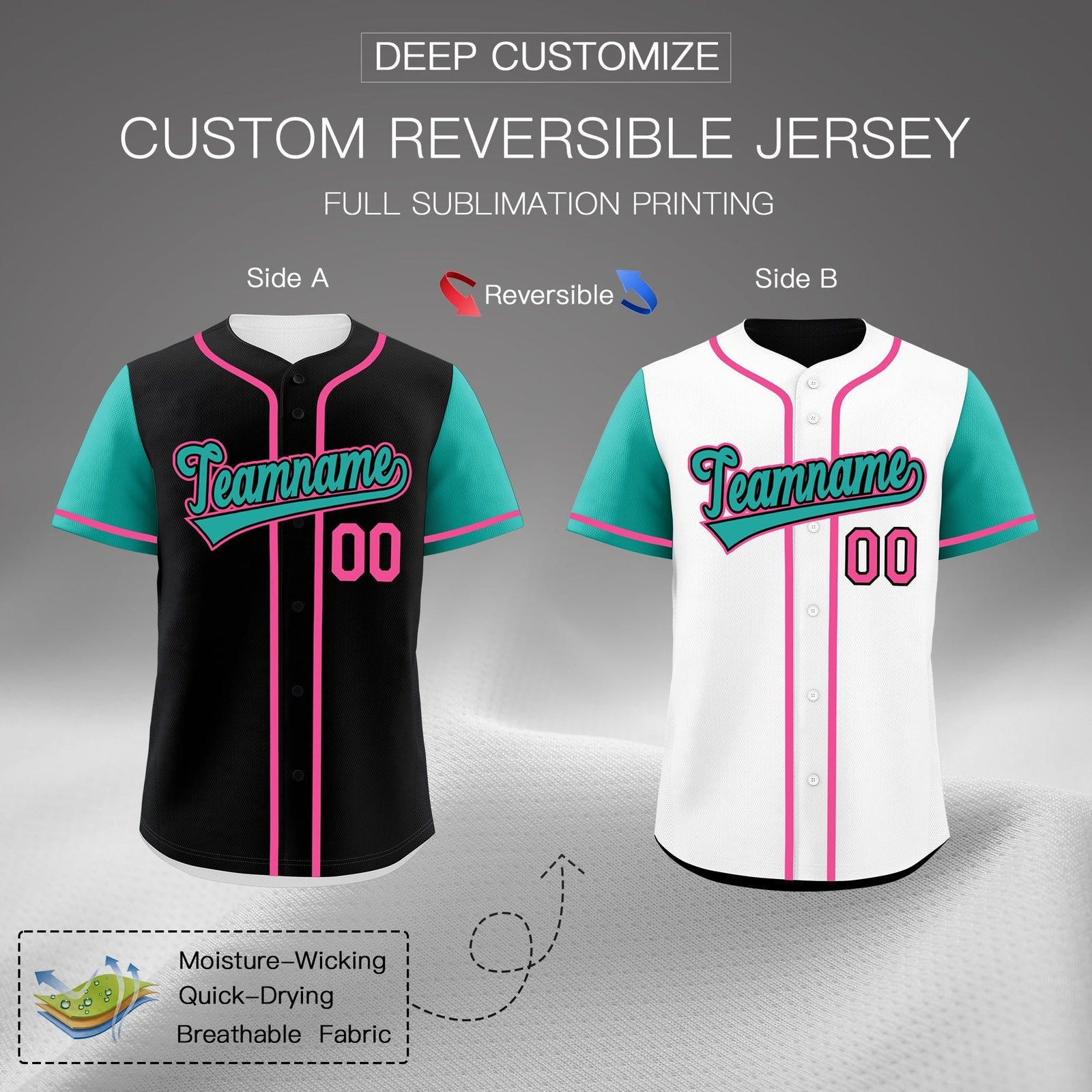 Custom Black White Pink Reversible Raglan Sleeves Baseball Jersey| KXKSHOP