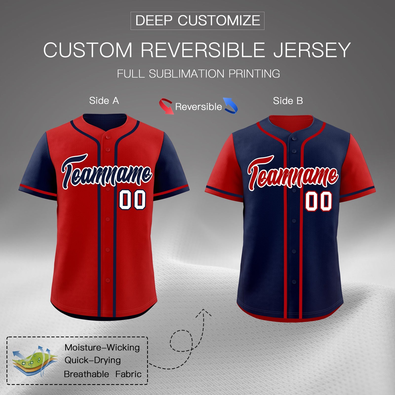 Custom Navy Red Reversible Raglan Sleeves Baseball Jersey| KXKSHOP