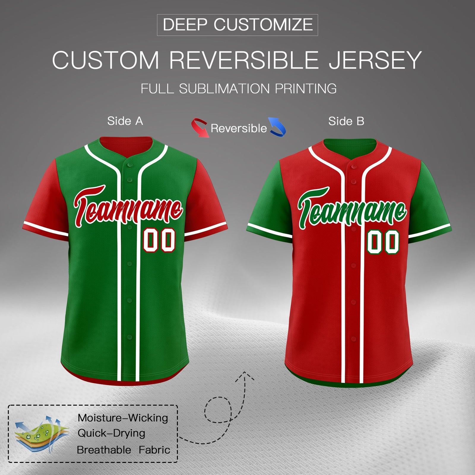 Custom Kelly Green Red Reversible Raglan Sleeves Baseball Jersey| KXKSHOP