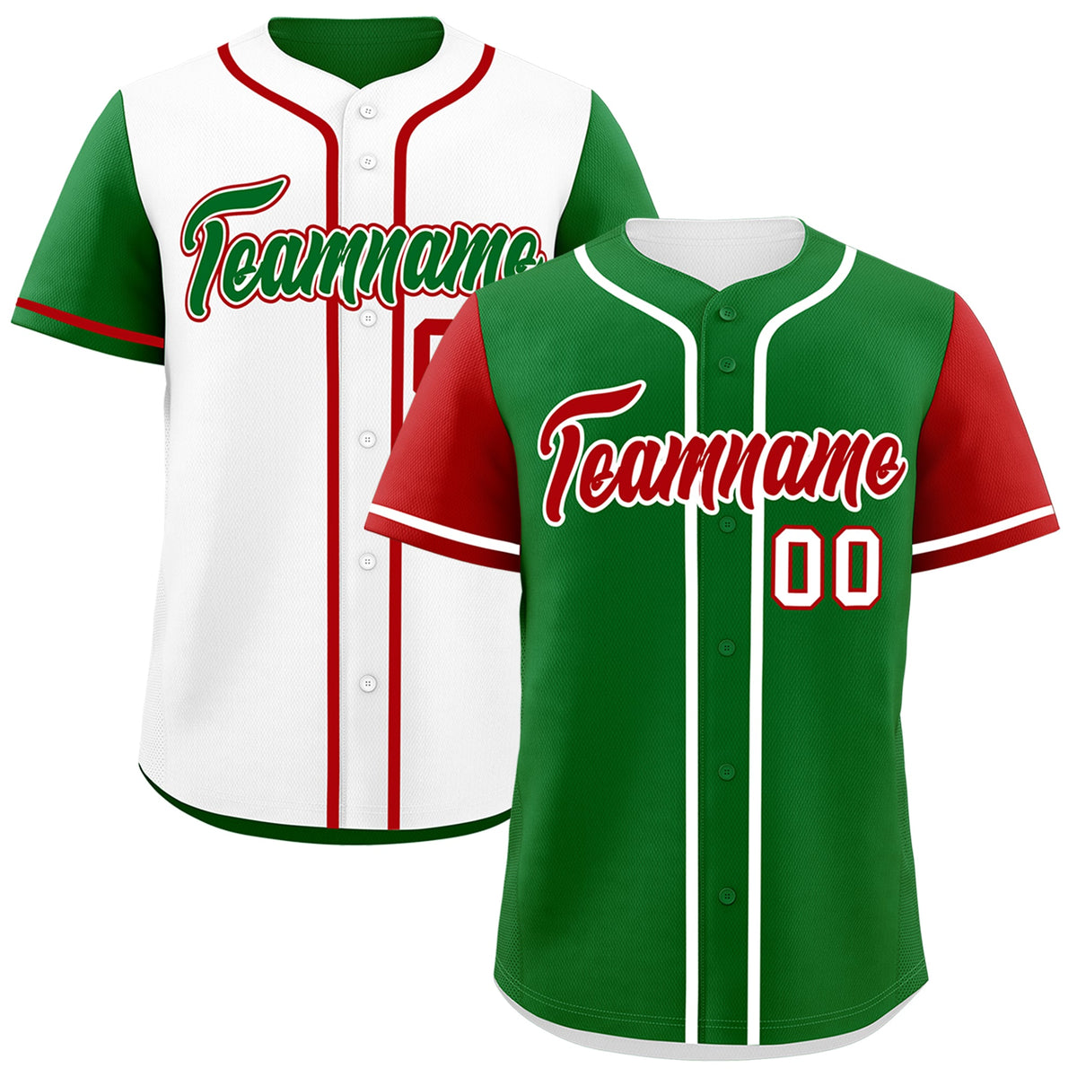 Custom Kelly Green White Red Reversible Raglan Sleeves Baseball Jersey| KXKSHOP
