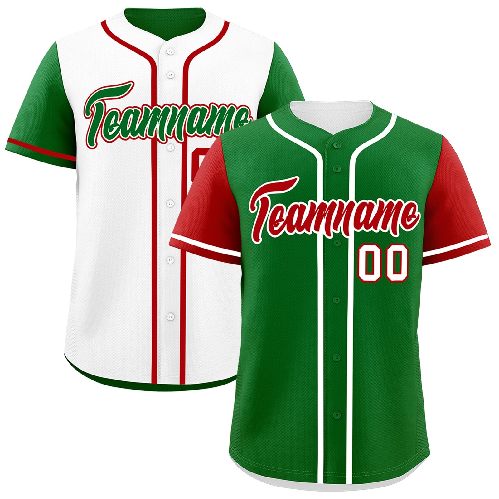 Custom Kelly Green White Red Reversible Raglan Sleeves Baseball Jersey| KXKSHOP