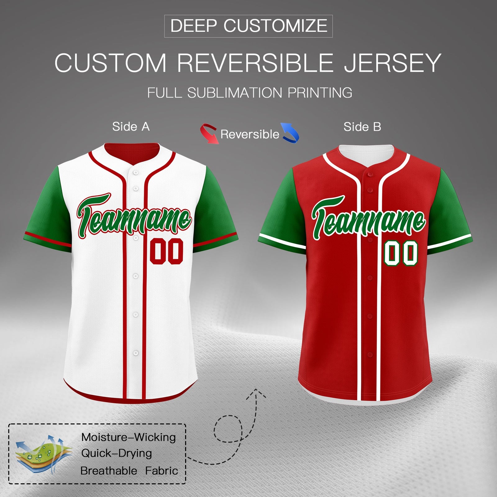 Custom White Red Reversible Raglan Sleeves Baseball Jersey| KXKSHOP