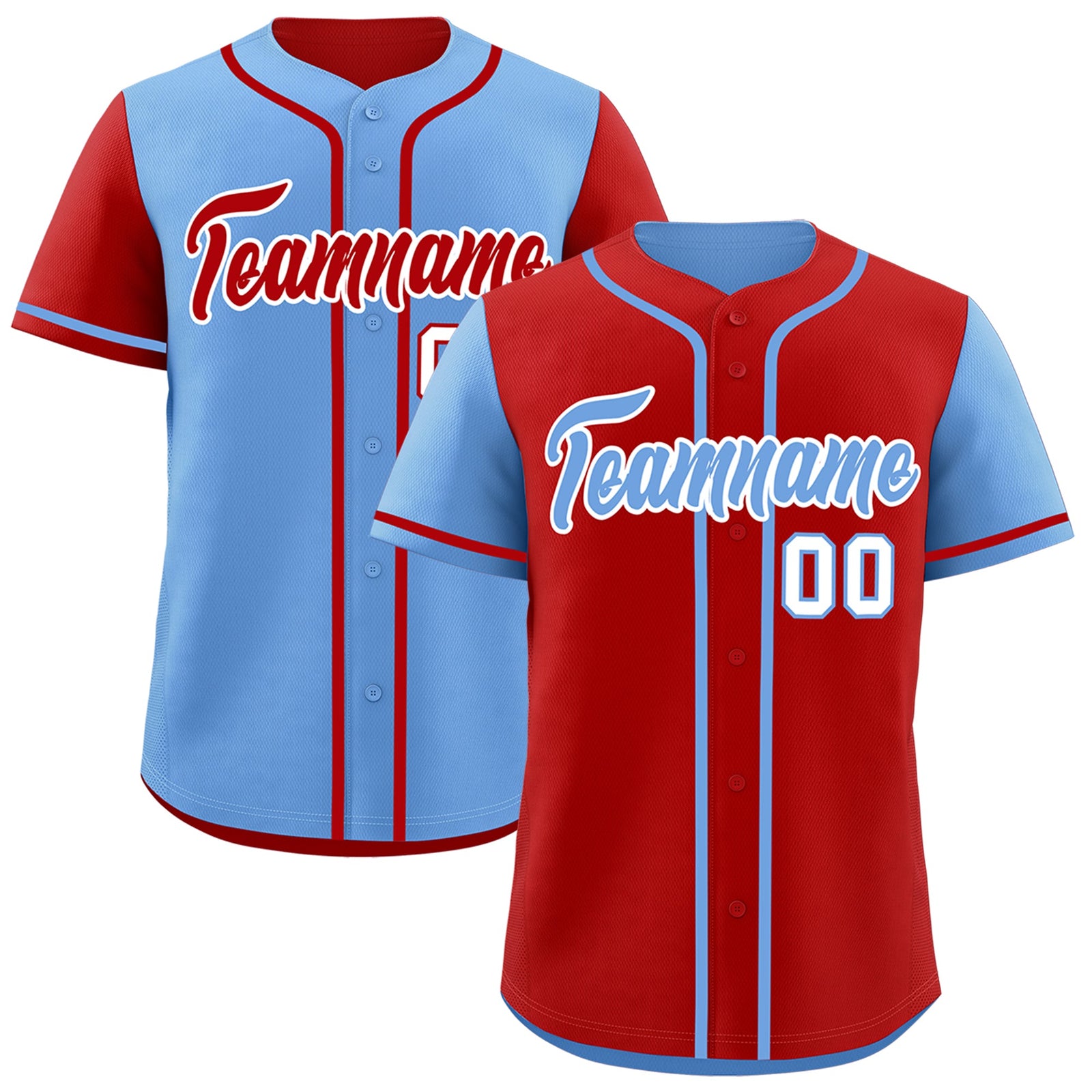 Custom Light Blue Red Reversible Raglan Sleeves Baseball Jersey| KXKSHOP