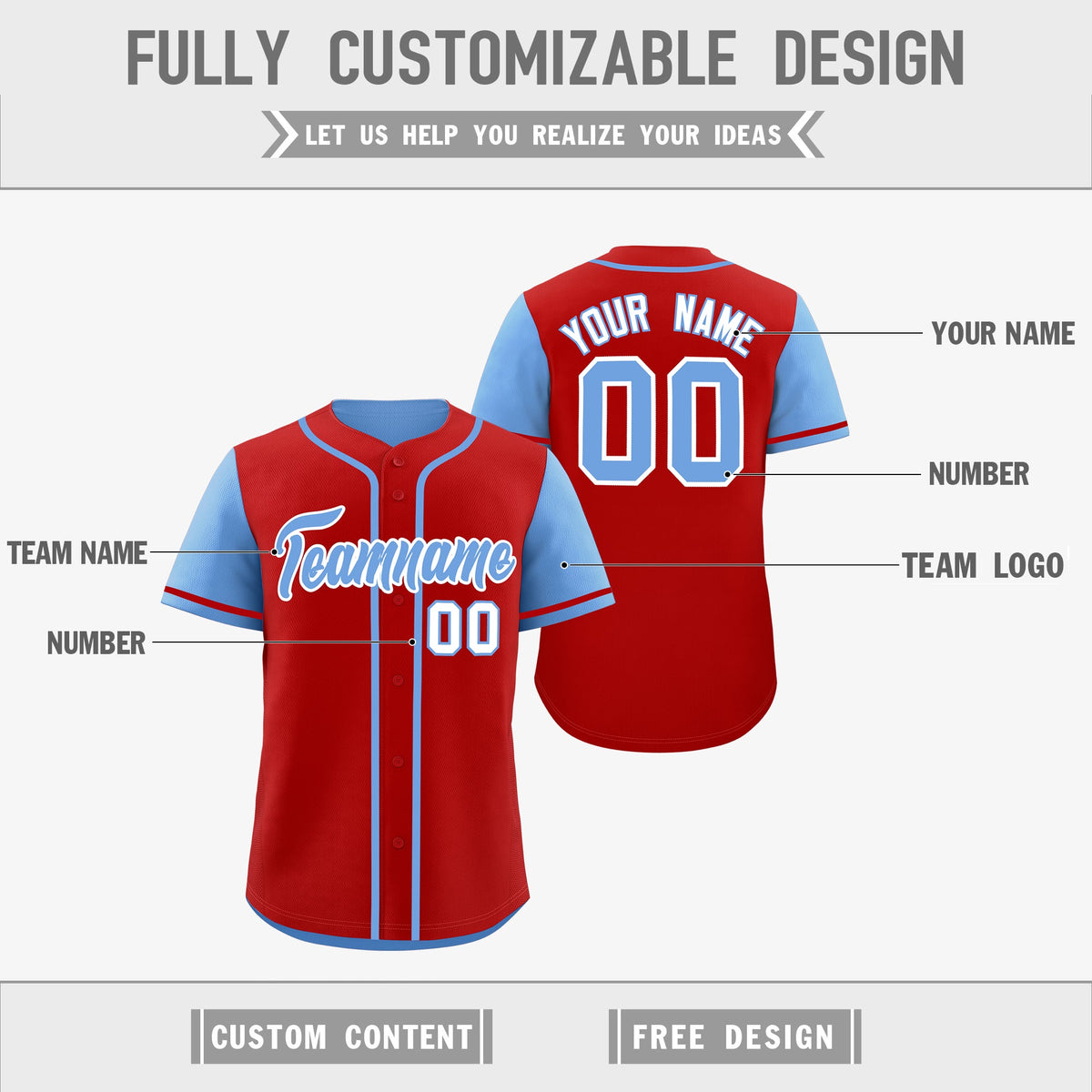 Custom Light Blue Red Reversible Raglan Sleeves Baseball Jersey| KXKSHOP