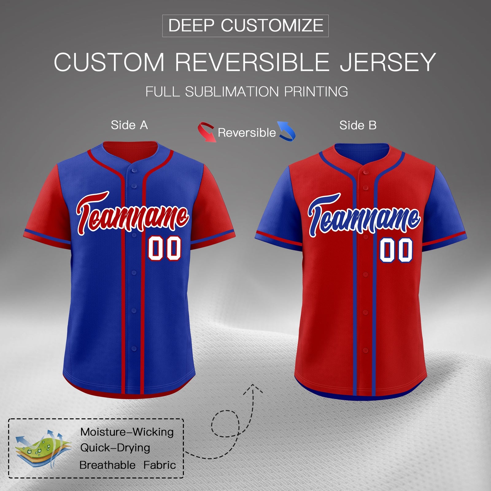 Custom Red Blue Reversible Raglan Sleeves Baseball Jersey| KXKSHOP