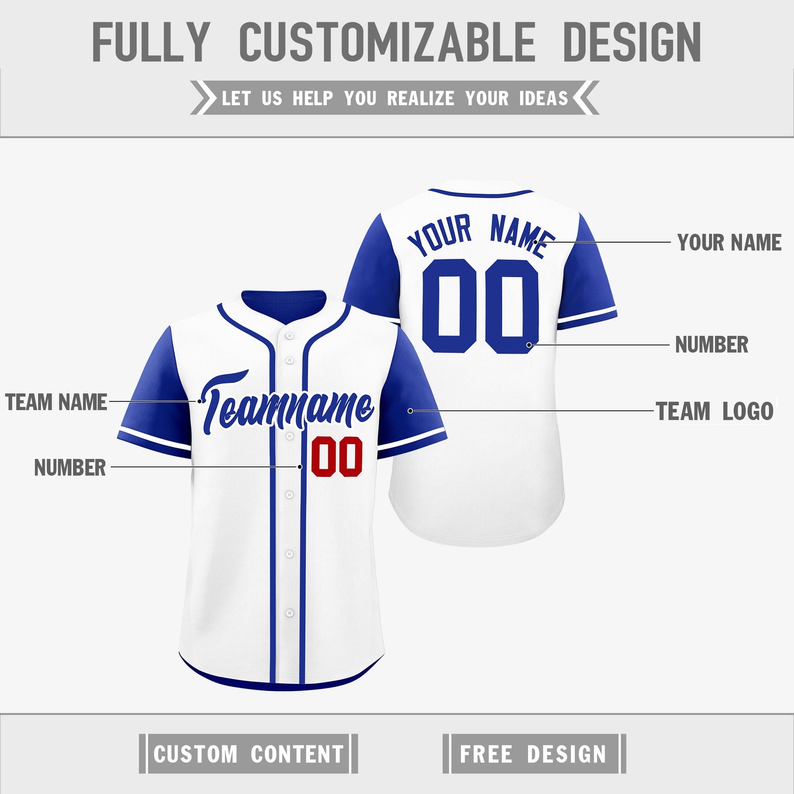 Custom Royal Blue White Reversible Raglan Sleeves Baseball Jersey| KXKSHOP