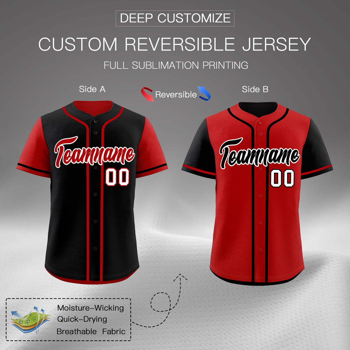 Custom Red Black Reversible Raglan Sleeves Baseball Jersey| KXKSHOP