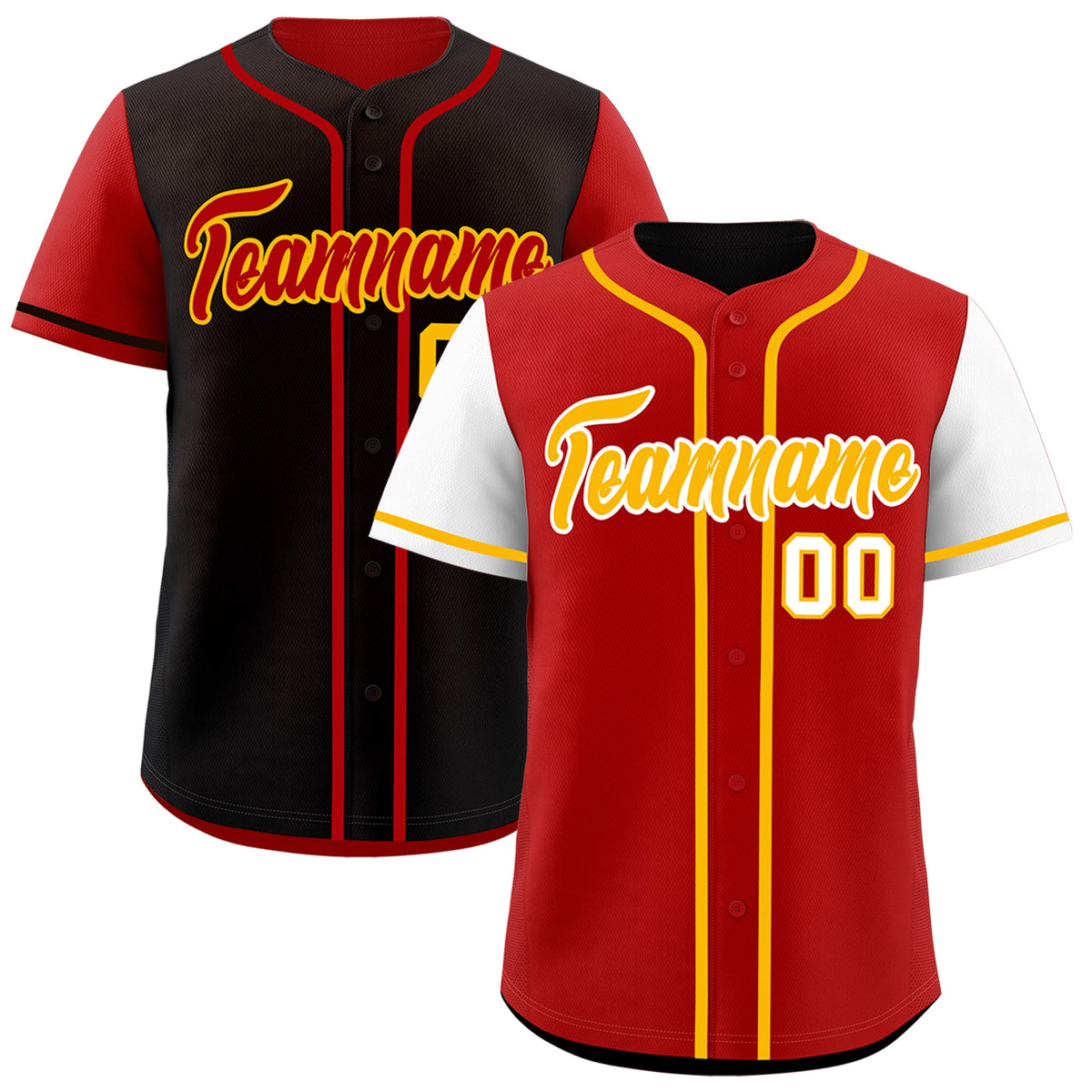 Custom Red Black Yellow Reversible Raglan Sleeves Baseball Jersey| KXKSHOP