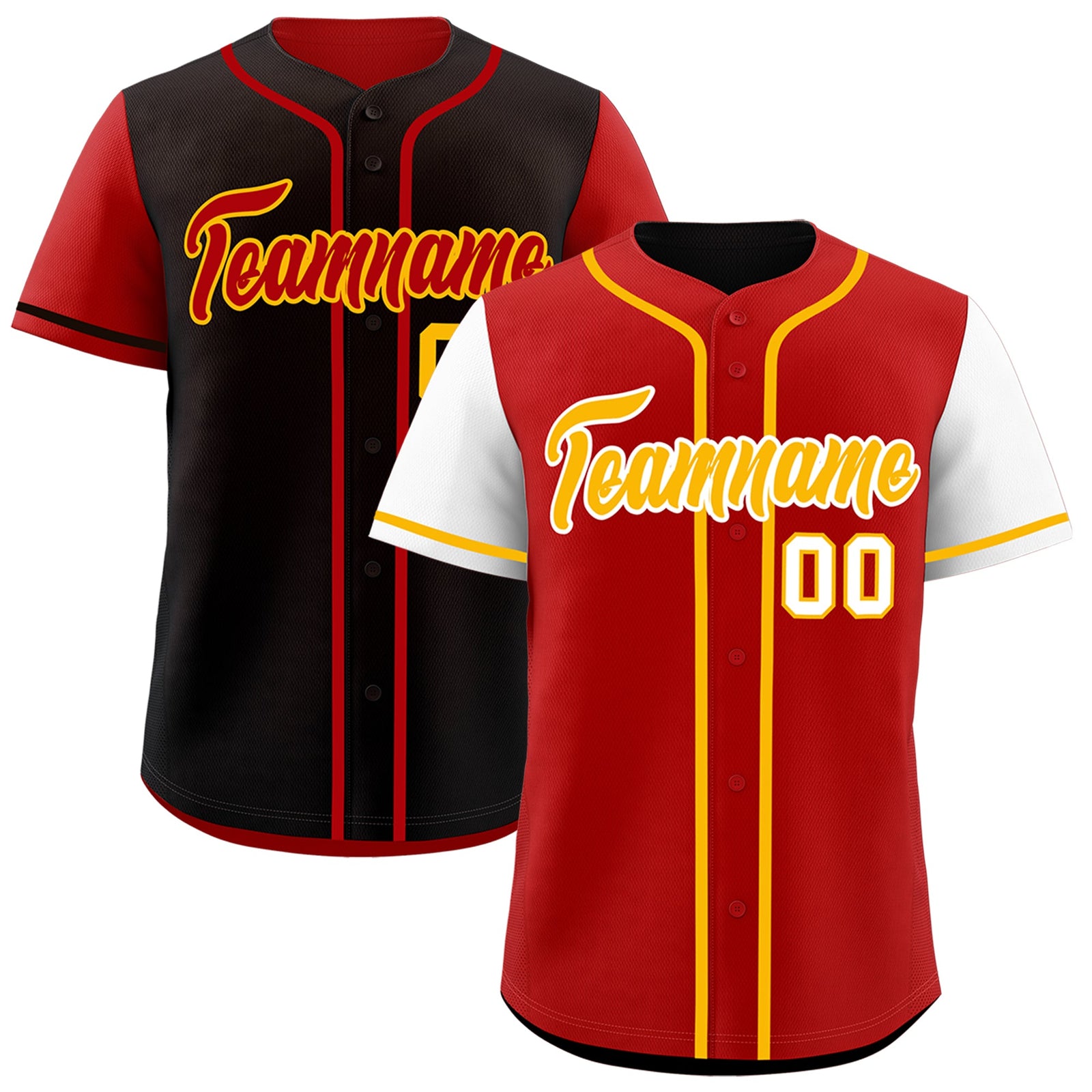 Custom Red Black Yellow Reversible Raglan Sleeves Baseball Jersey| KXKSHOP