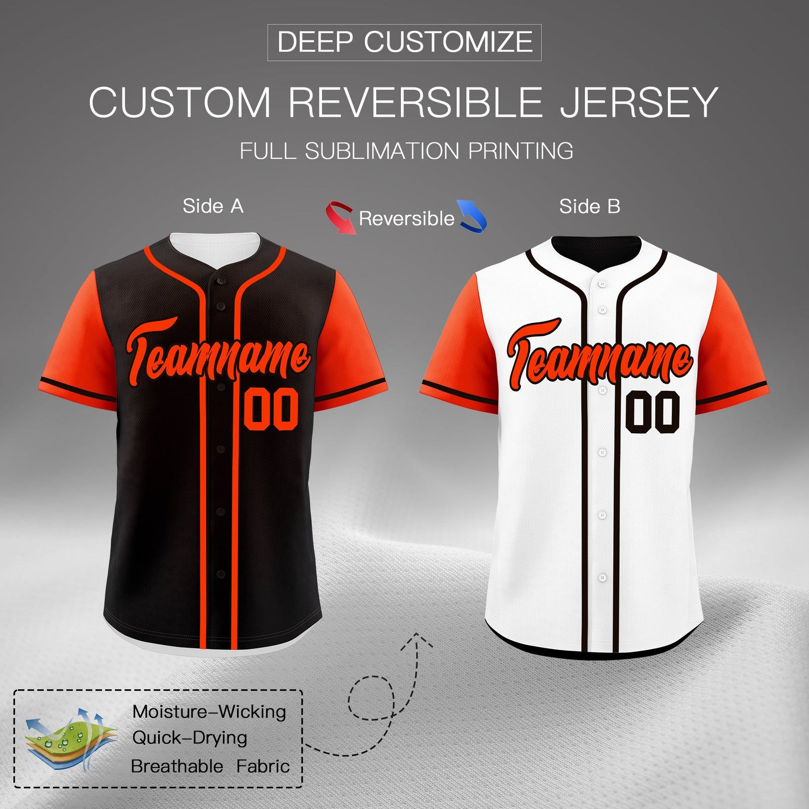 Custom Black White Orange Reversible Raglan Sleeves Baseball Jersey| KXKSHOP