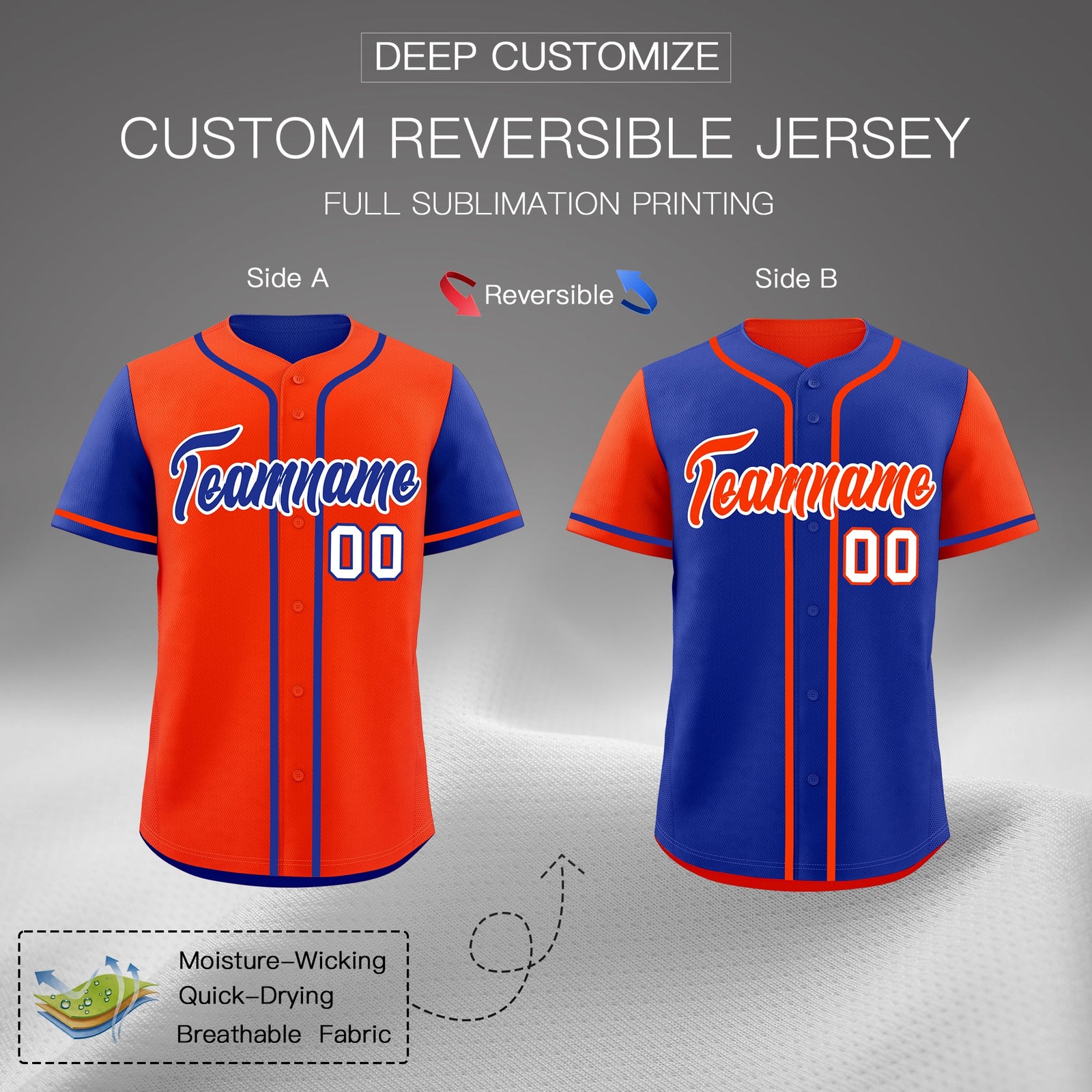 Custom Royal Blue Orange Reversible Raglan Sleeves Baseball Jersey| KXKSHOP