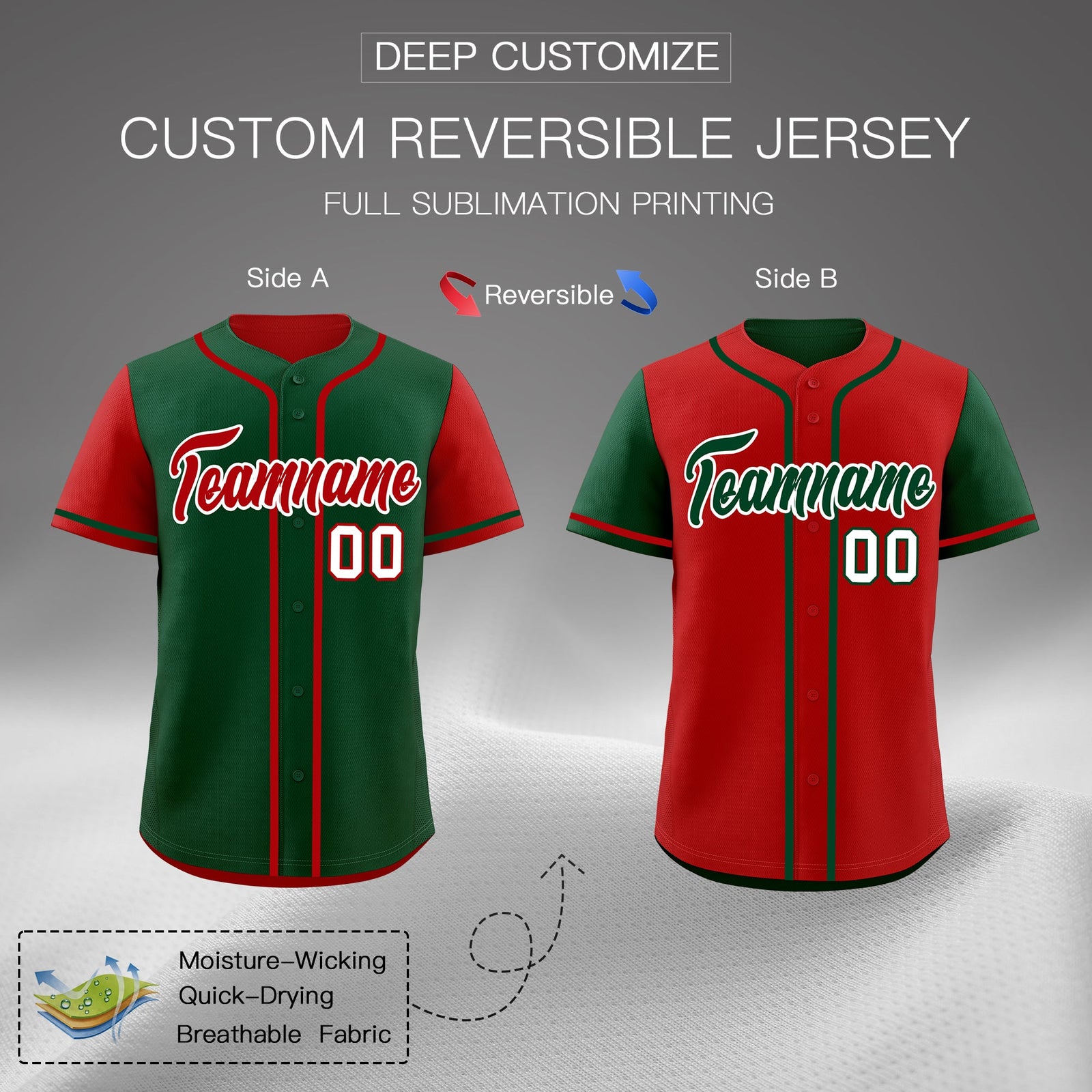 Custom Red Kelly Green Reversible Raglan Sleeves Baseball Jersey| KXKSHOP