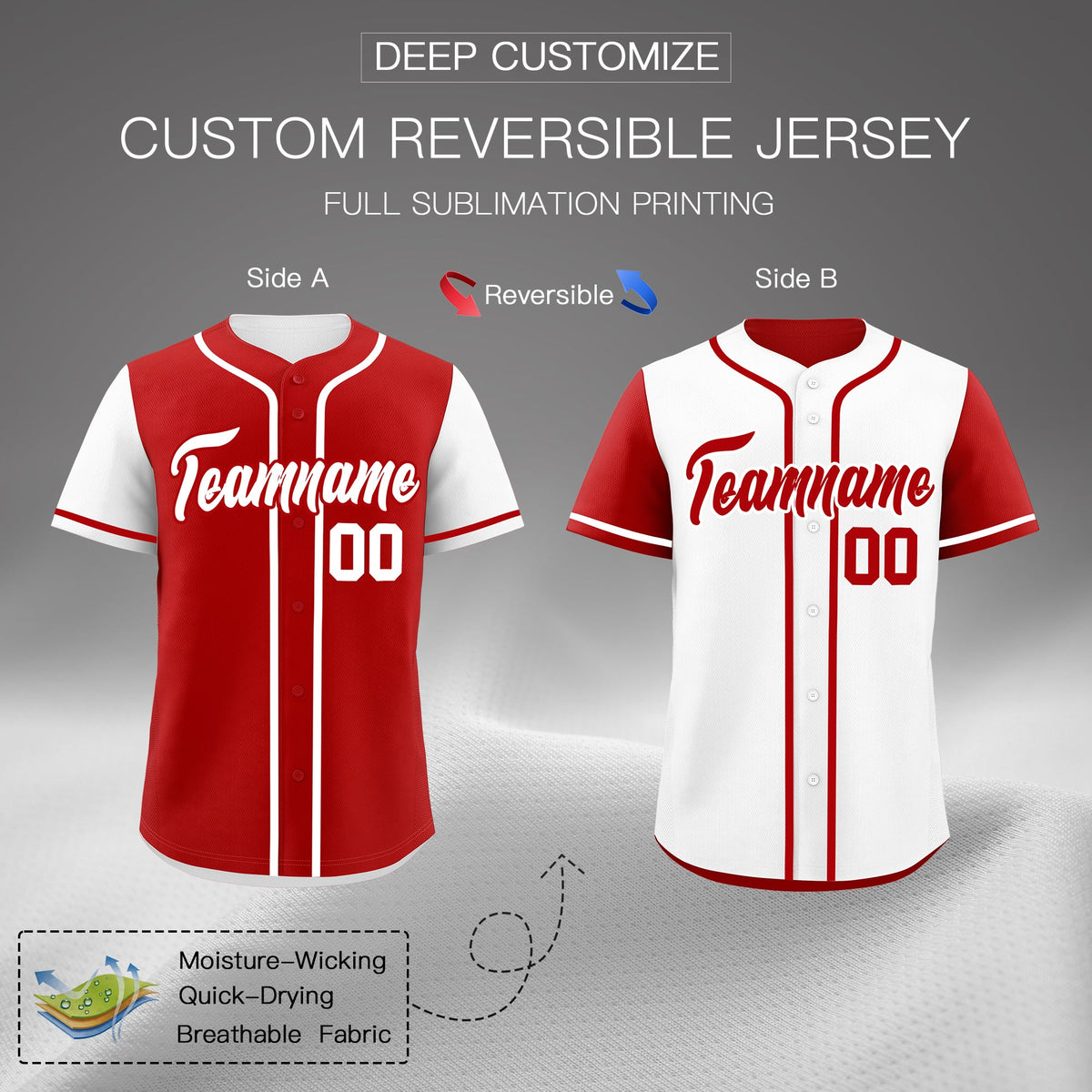 Custom White Red Reversible Raglan Sleeves Baseball Jersey| KXKSHOP