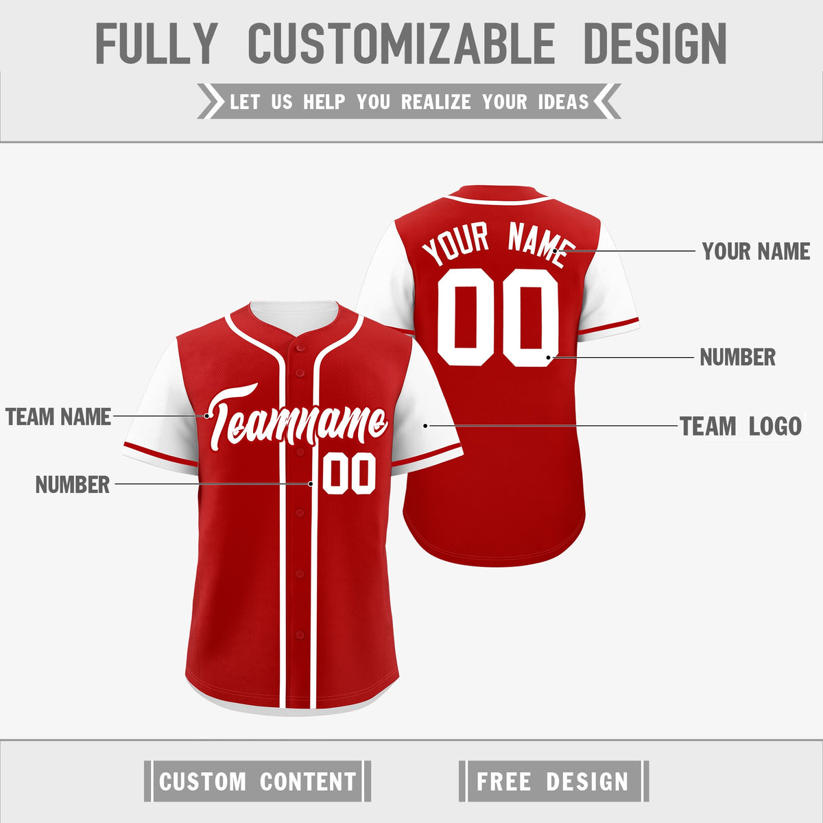 Custom White Red Reversible Raglan Sleeves Baseball Jersey| KXKSHOP