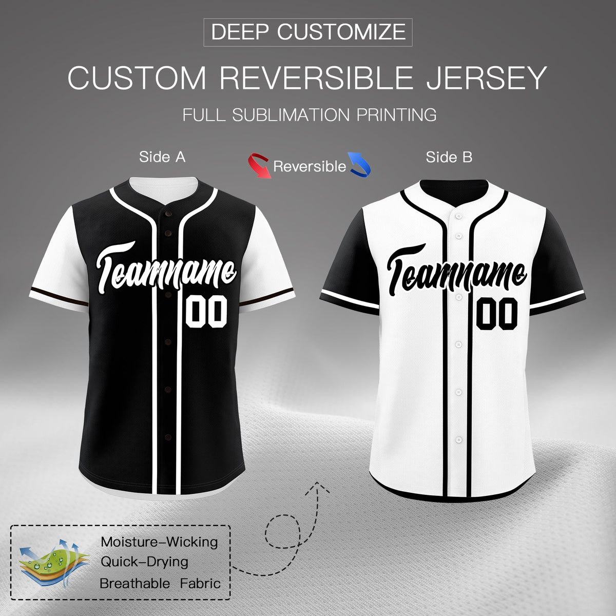 Custom White Black Reversible Raglan Sleeves Baseball Jersey| KXKSHOP