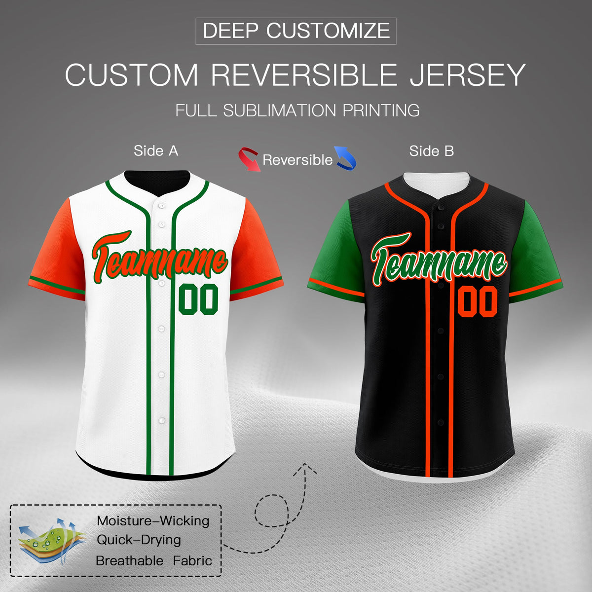 Custom White Black Kelly Green Reversible Raglan Sleeves Baseball Jersey| KXKSHOP