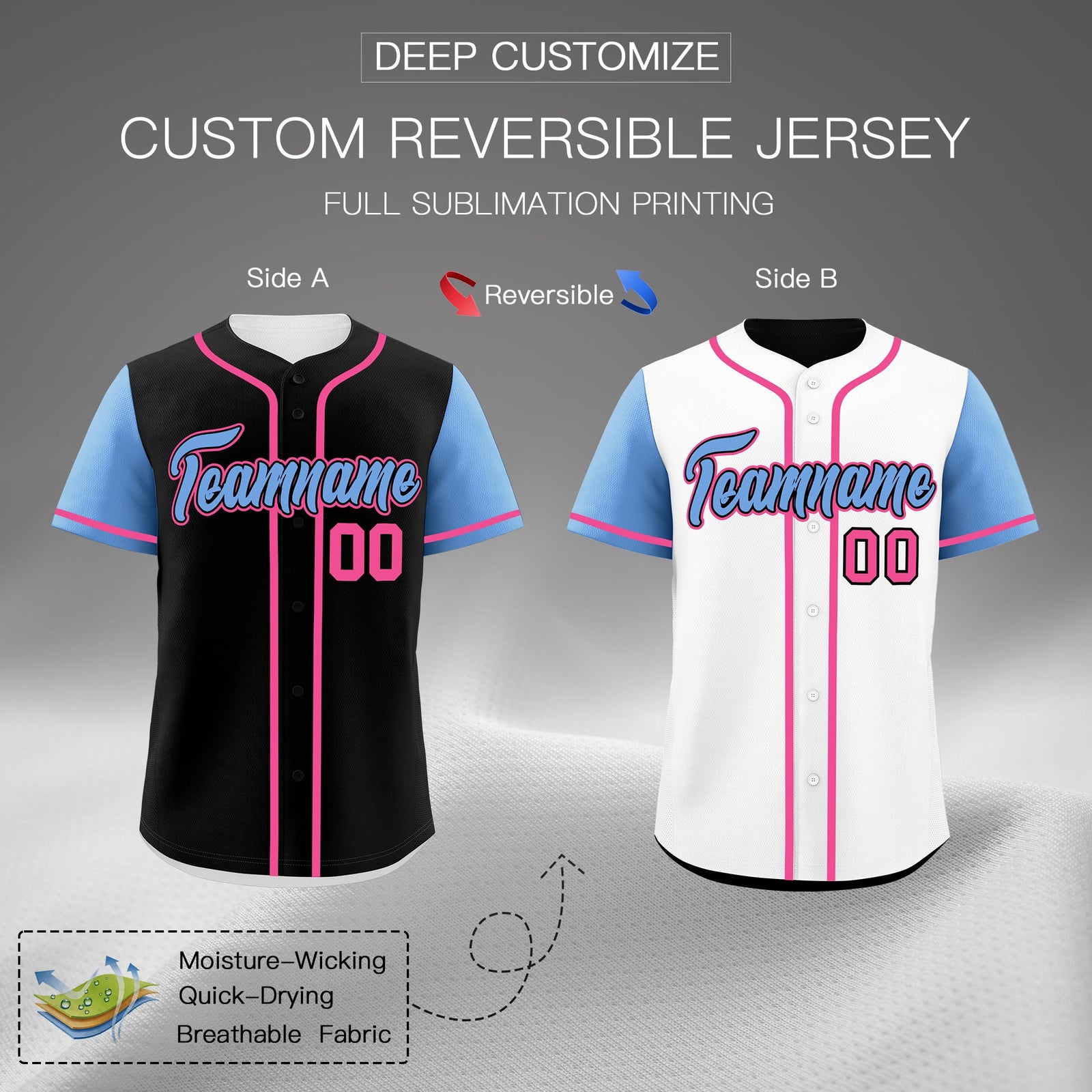 Custom Light Blue Black Yellow Reversible Raglan Sleeves Baseball Jersey| KXKSHOP