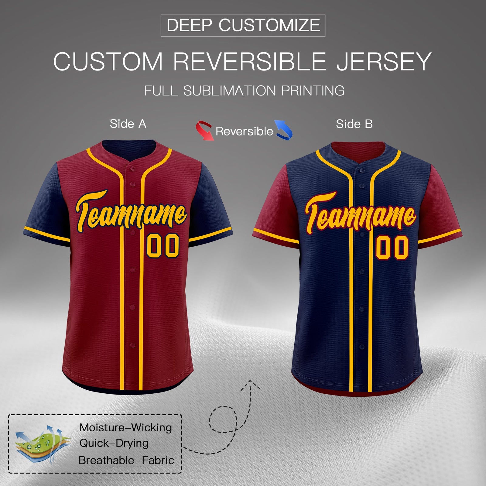 Custom Crimson Navy White Reversible Raglan Sleeves Baseball Jersey| KXKSHOP