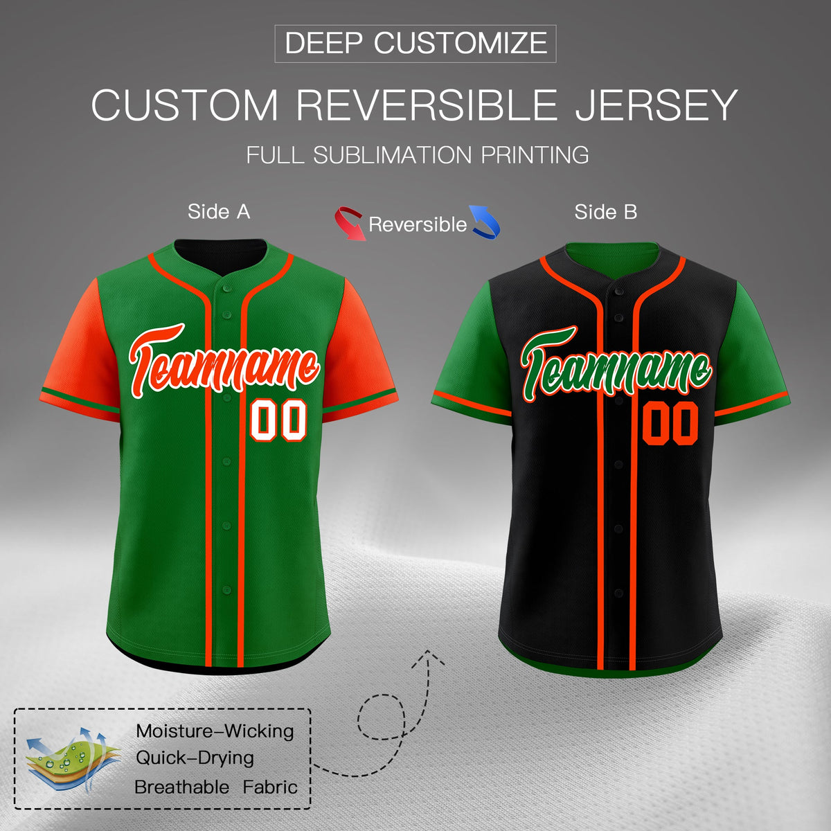 Custom Kelly Green White Reversible Raglan Sleeves Baseball Jersey| KXKSHOP