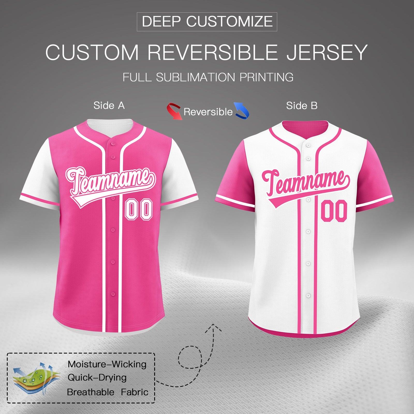 Custom Black White Pink Reversible Raglan Sleeves Baseball Jersey| KXKSHOP