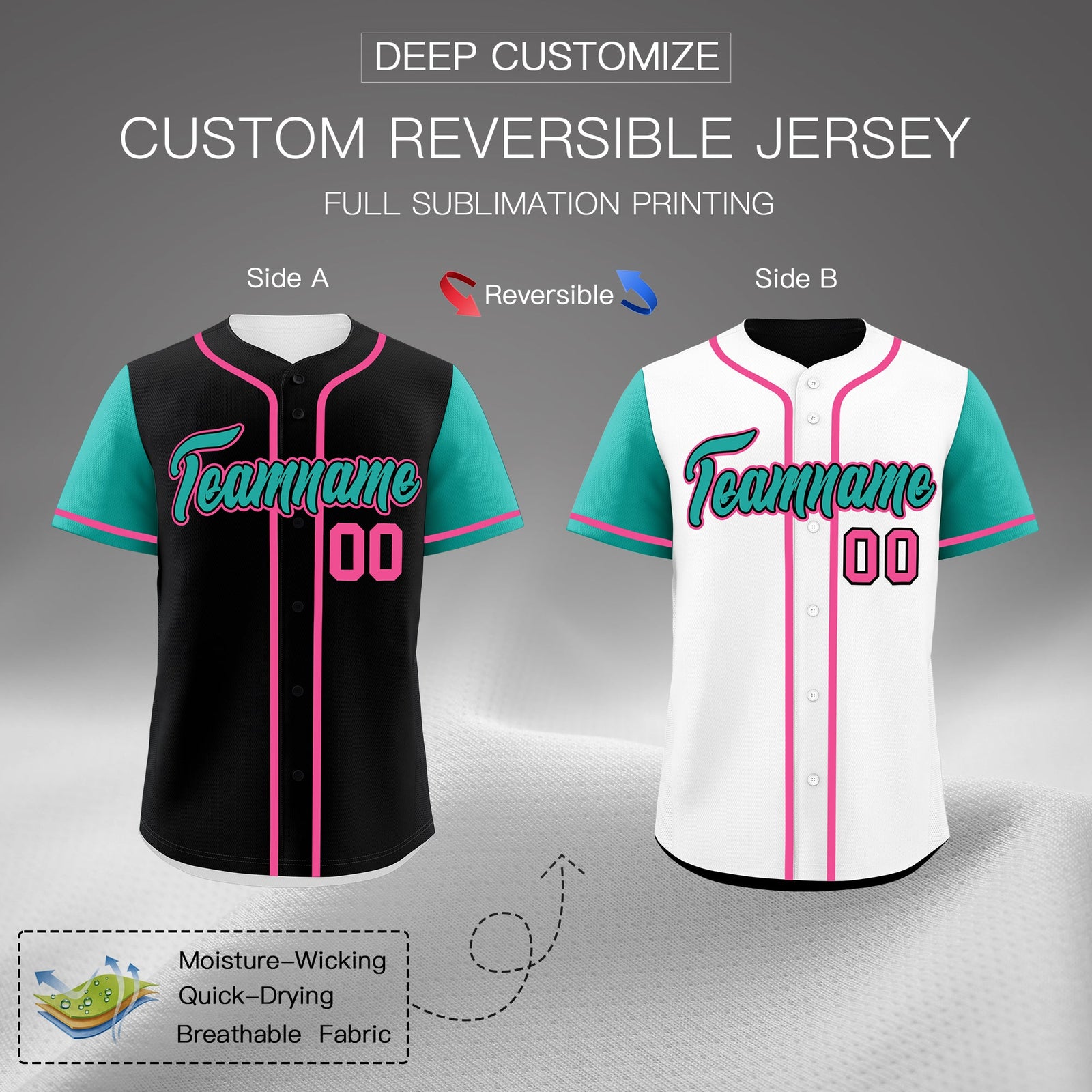 Custom Black White Pink Reversible Raglan Sleeves Baseball Jersey| KXKSHOP