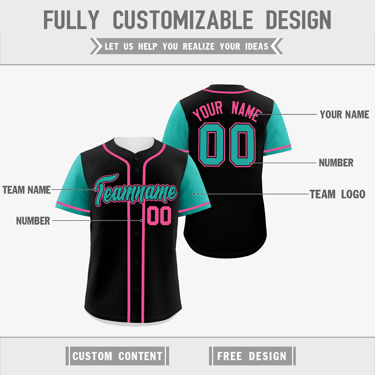 Custom Black White Pink Reversible Raglan Sleeves Baseball Jersey| KXKSHOP