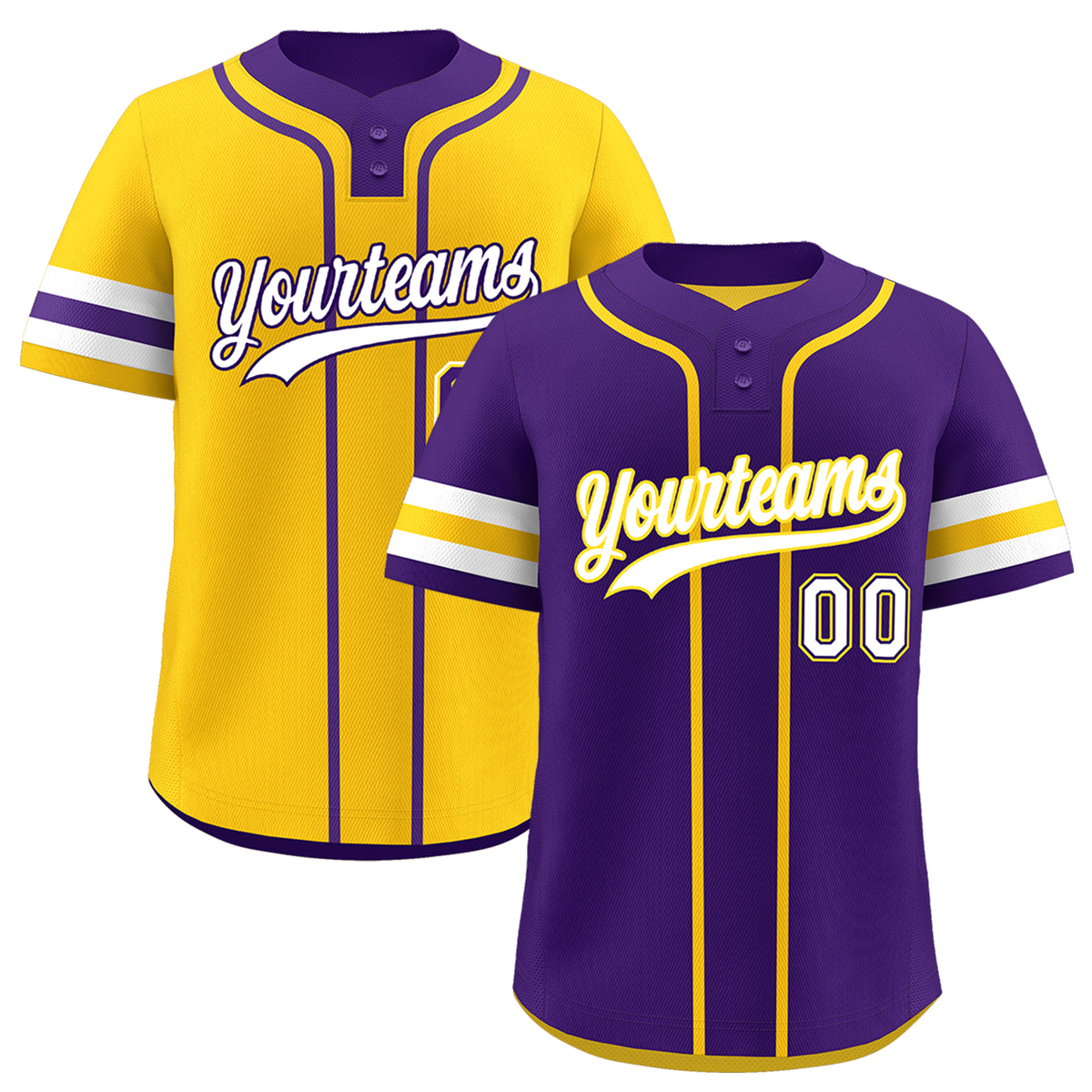 Custom White Gold Purple Reversible Classic Style Two-Button Baseball Jersey| KXKSHOP