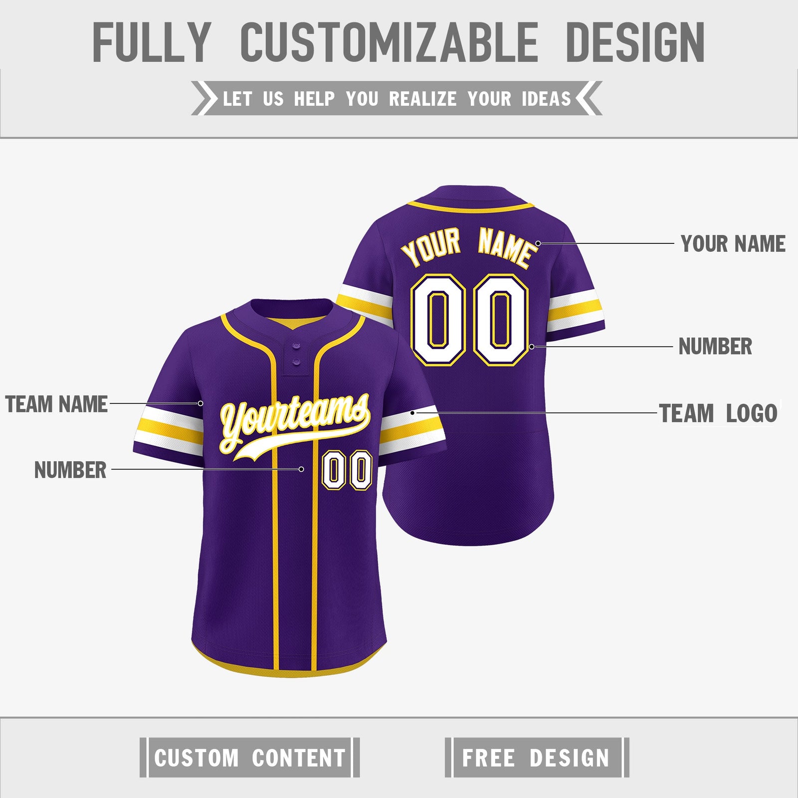Custom White Gold Purple Reversible Classic Style Two-Button Baseball Jersey| KXKSHOP