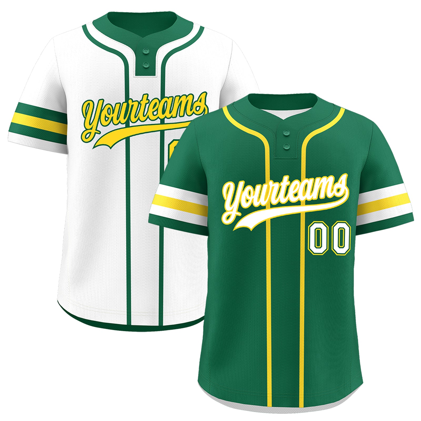Custom White Gold Kelly Green Reversible Classic Style Two-Button Baseball Jersey| KXKSHOP