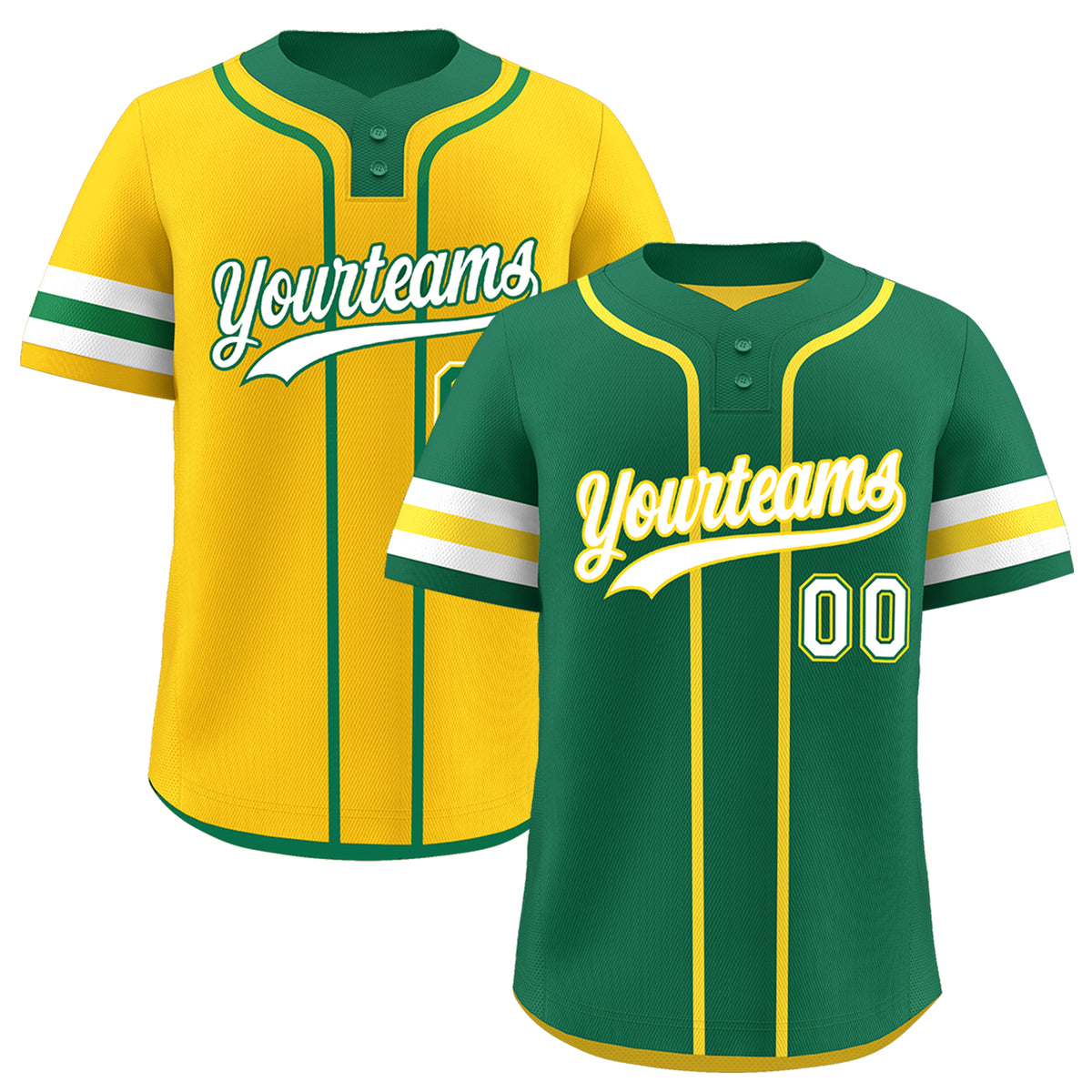 Custom White Gold Kelly Green Reversible Classic Style Two-Button Baseball Jersey| KXKSHOP