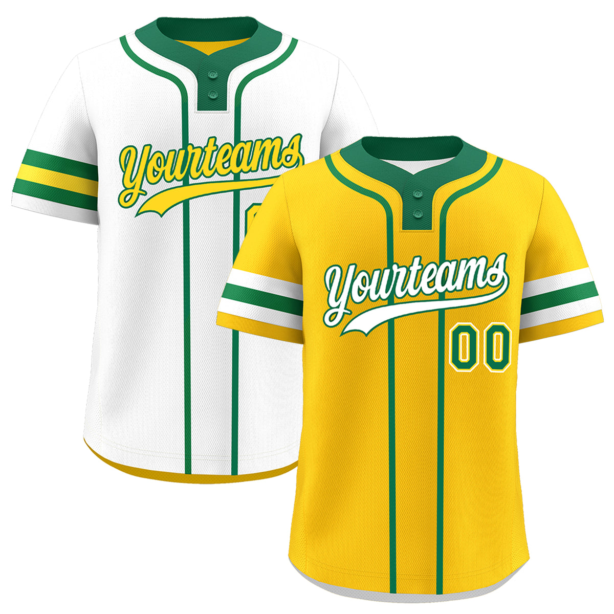 Custom White Kelly Green Gold Reversible Classic Style Two-Button Baseball Jersey| KXKSHOP