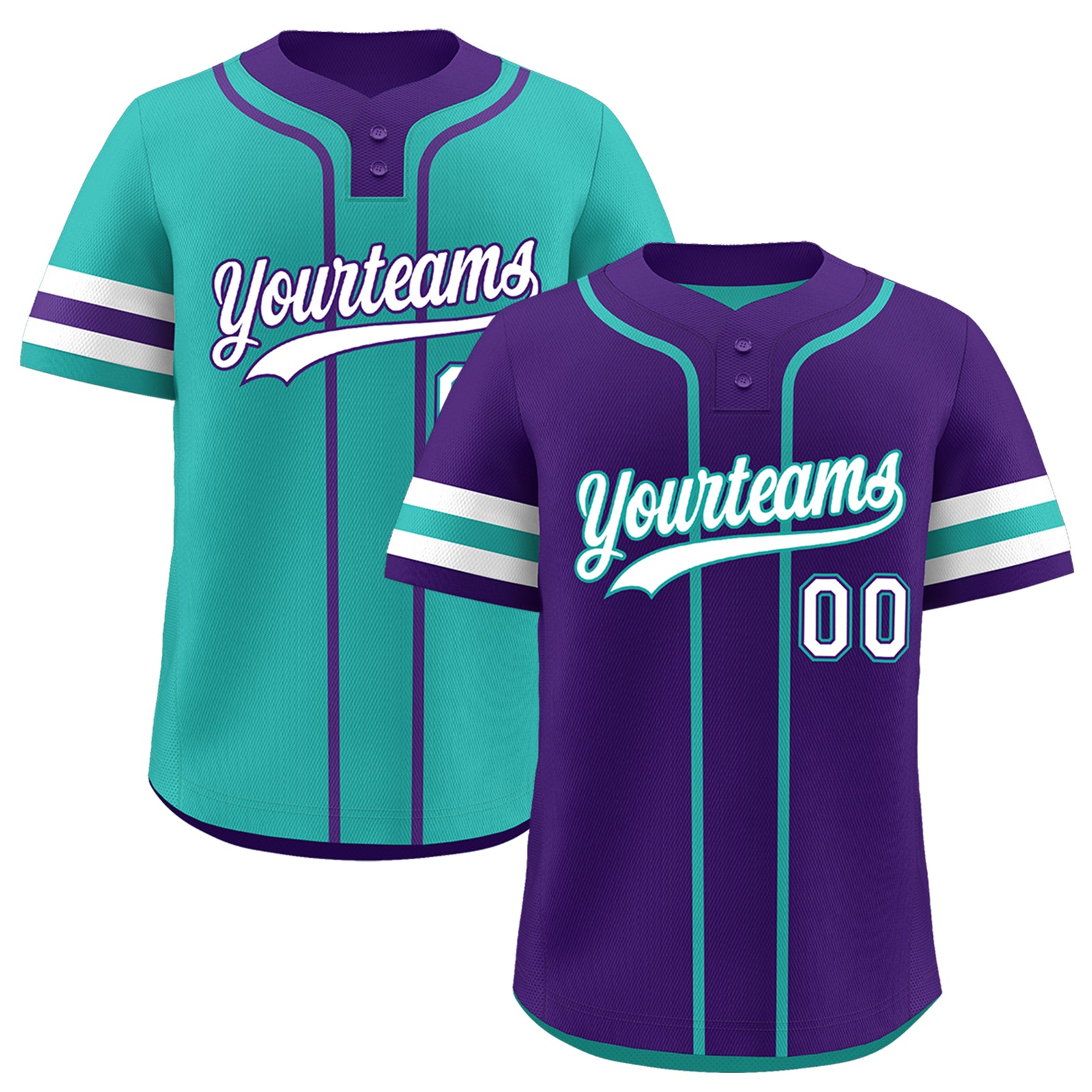 Custom White Aqua Purple Reversible Classic Style Two-Button Baseball Jersey| KXKSHOP