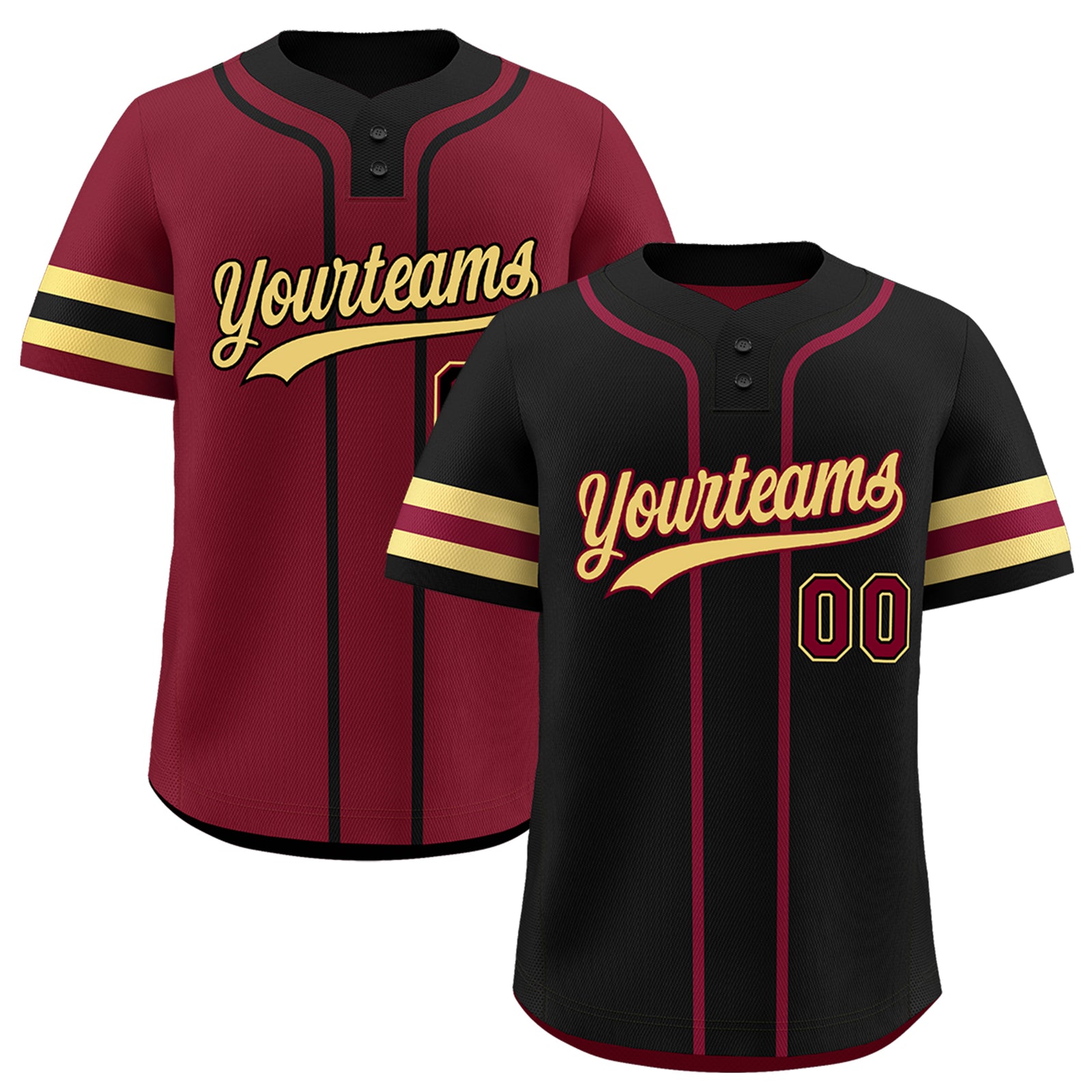Custom Khaki Crimson Black Reversible Classic Style Two-Button Baseball Jersey| KXKSHOP