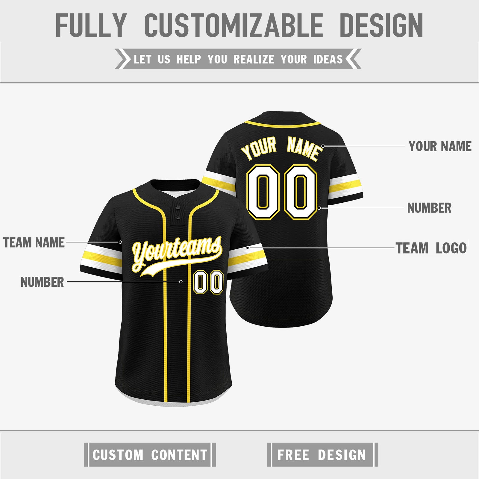 Custom White Gold Black Reversible Classic Style Two-Button Baseball Jersey| KXKSHOP