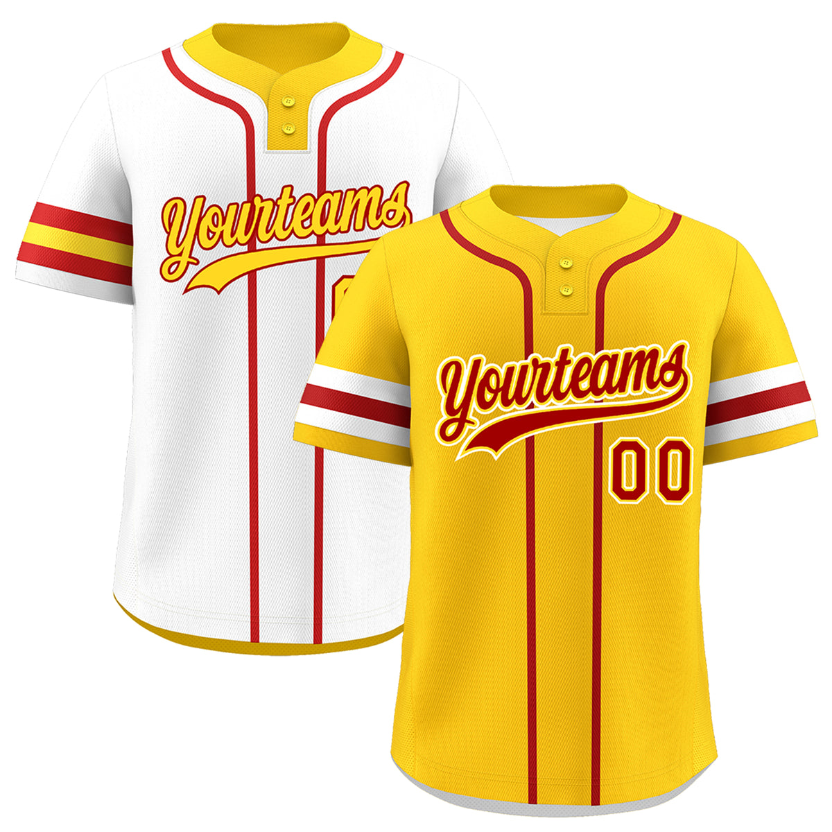 Custom White Red Gold Reversible Classic Style Two-Button Baseball Jersey| KXKSHOP